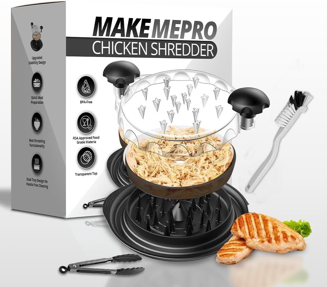 Chicken Shredder Tool Twist Manual Meat Shredder for Chicken, Beef, Pork with Cleaning Brush & Tongs, Strong Anti-Slip Base, BPA Free, Dishwasher Safe | Kitchen Gadgets Best Sellers 2025