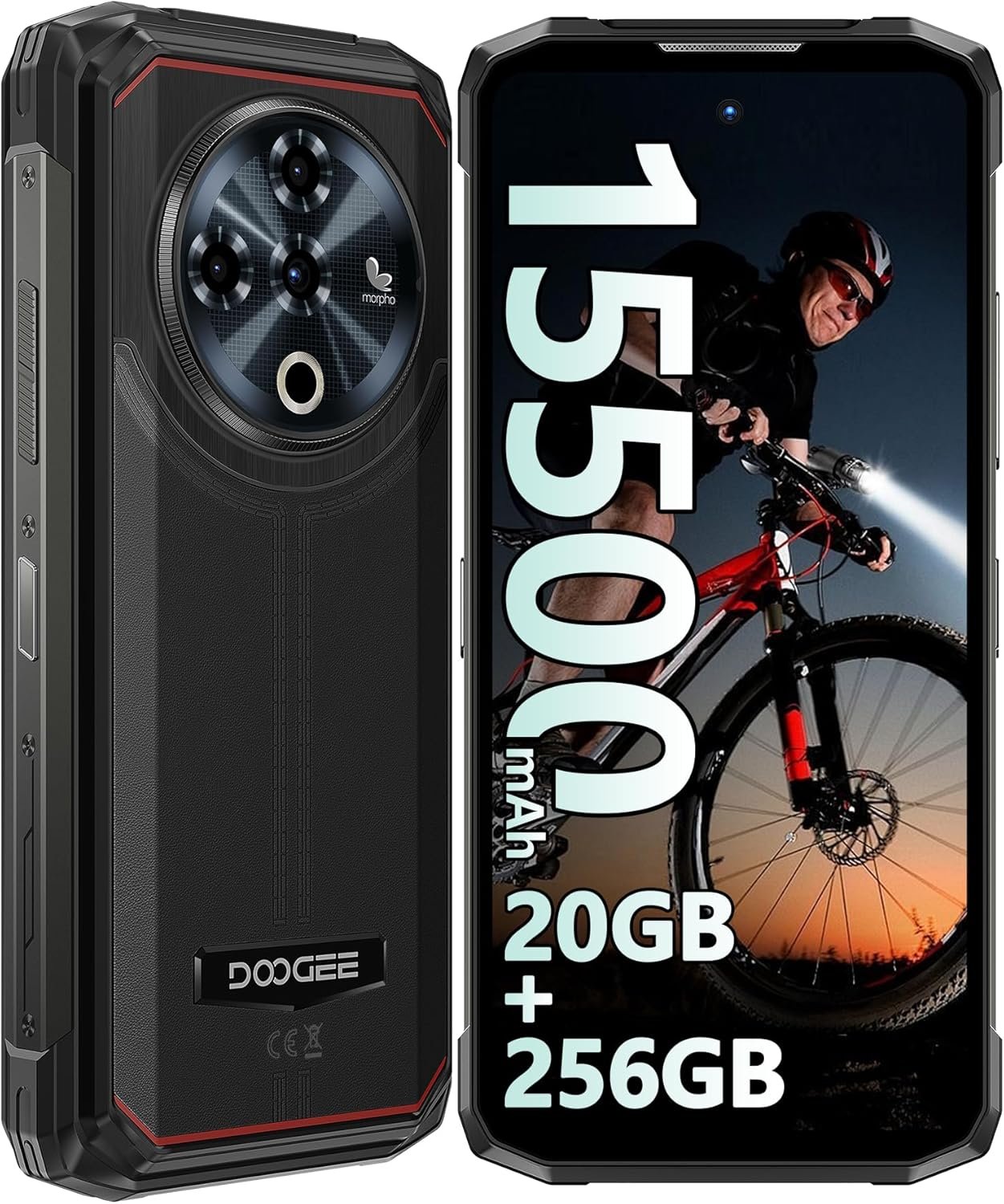 DOOGEE Fire 6 Power Rugged Phone Unlocked-15500mAh(33w) Large Battery Cell Phone, 20GB+256GB, 6.56”HD+ Display Smartphone, 50MP AI Camera, 4G Triple SIM Android 14 Phones,IP68/69K/NFC/GPS