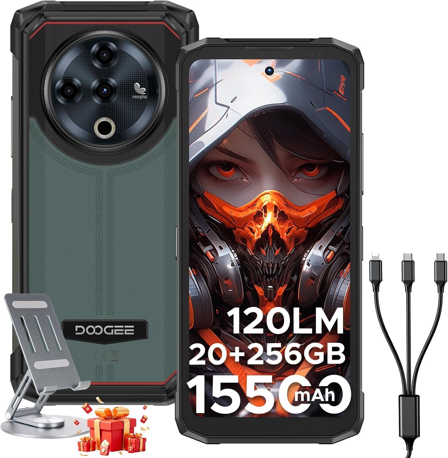 DOOGEE Fire 6 Power(2025) Rugged Smartphone,15500mAh/33W Fast,120LM Flashlight Rugged Phone, 256GB/TF 2TB,50MP,Android 14 Unlocked Phone with 3-in-1 Reverse Charging,6.56″ HD+90Hz Phones,NFC/OTG