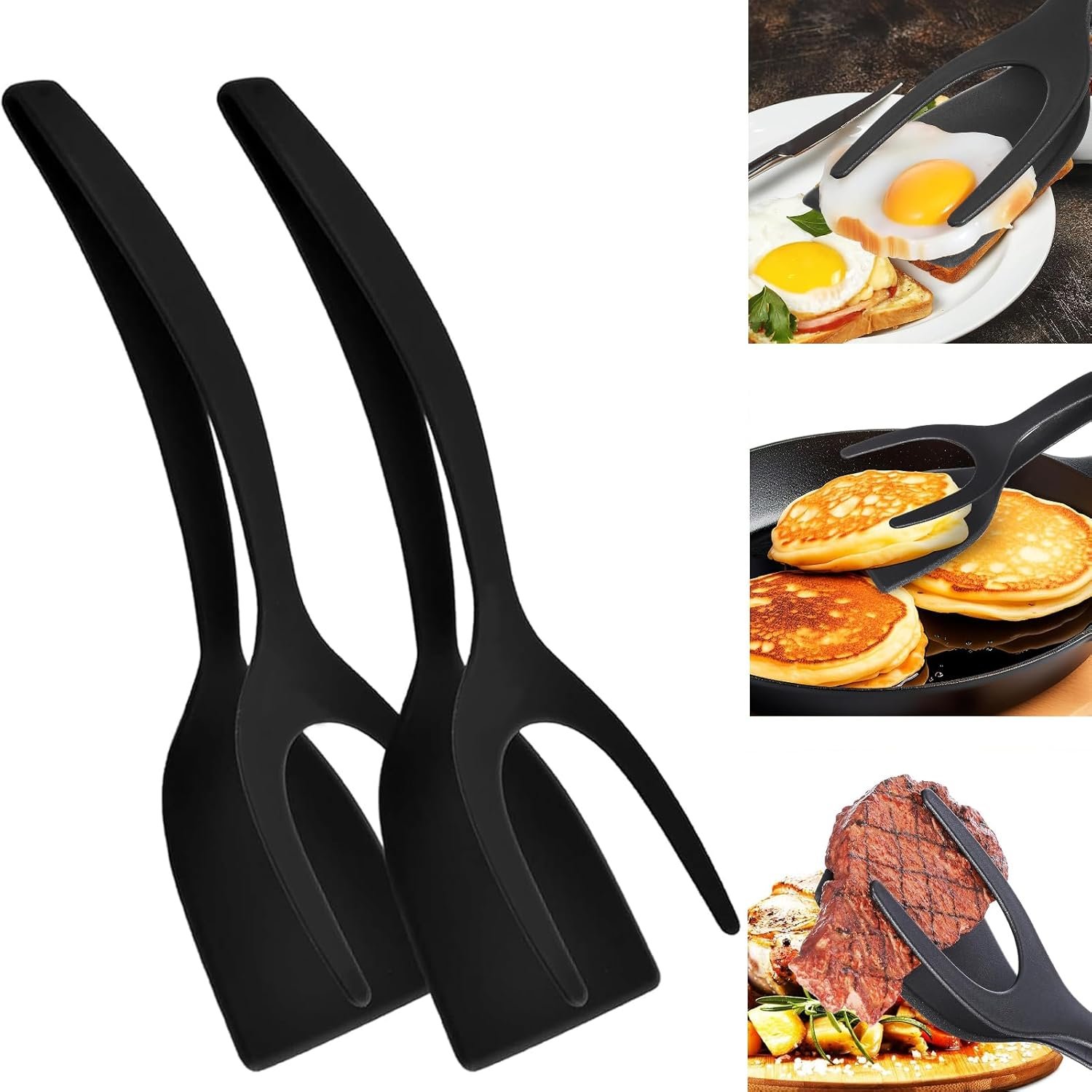 Egg Flipper Spatula Tongs – 2 in 1 Grip and Flip Spatula, Egg Flipper Spatula for Kitchen Use, Multi-purpose Non-Stick Kitchen Gadgets for Pancake, Quesadillas, Omelettes, Cooking, Sandwiches,Steak