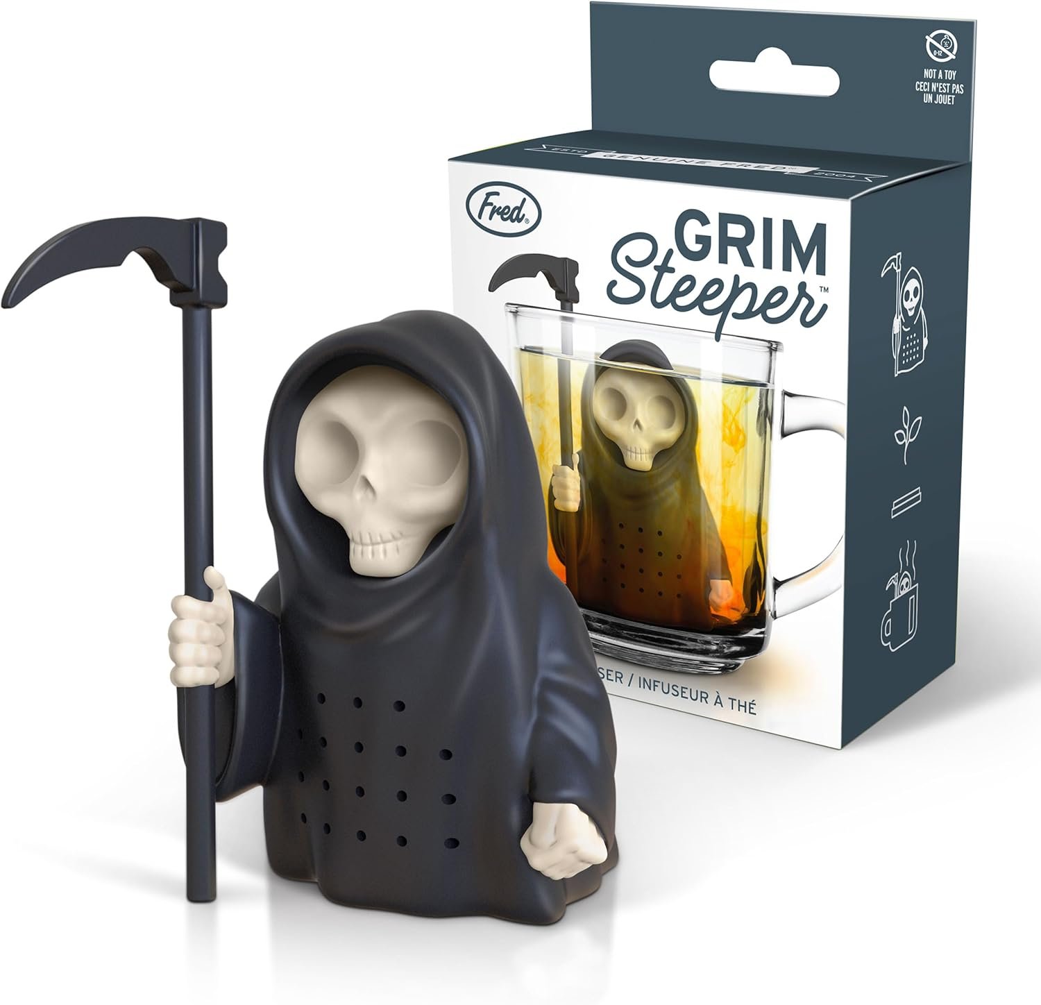 Genuine Fred, GRIM STEEPER, Grim Reaper Reusable Silicone Tea Infuser, Black, Fun Gift for Tea Lovers, Clever Kitchen Gadget