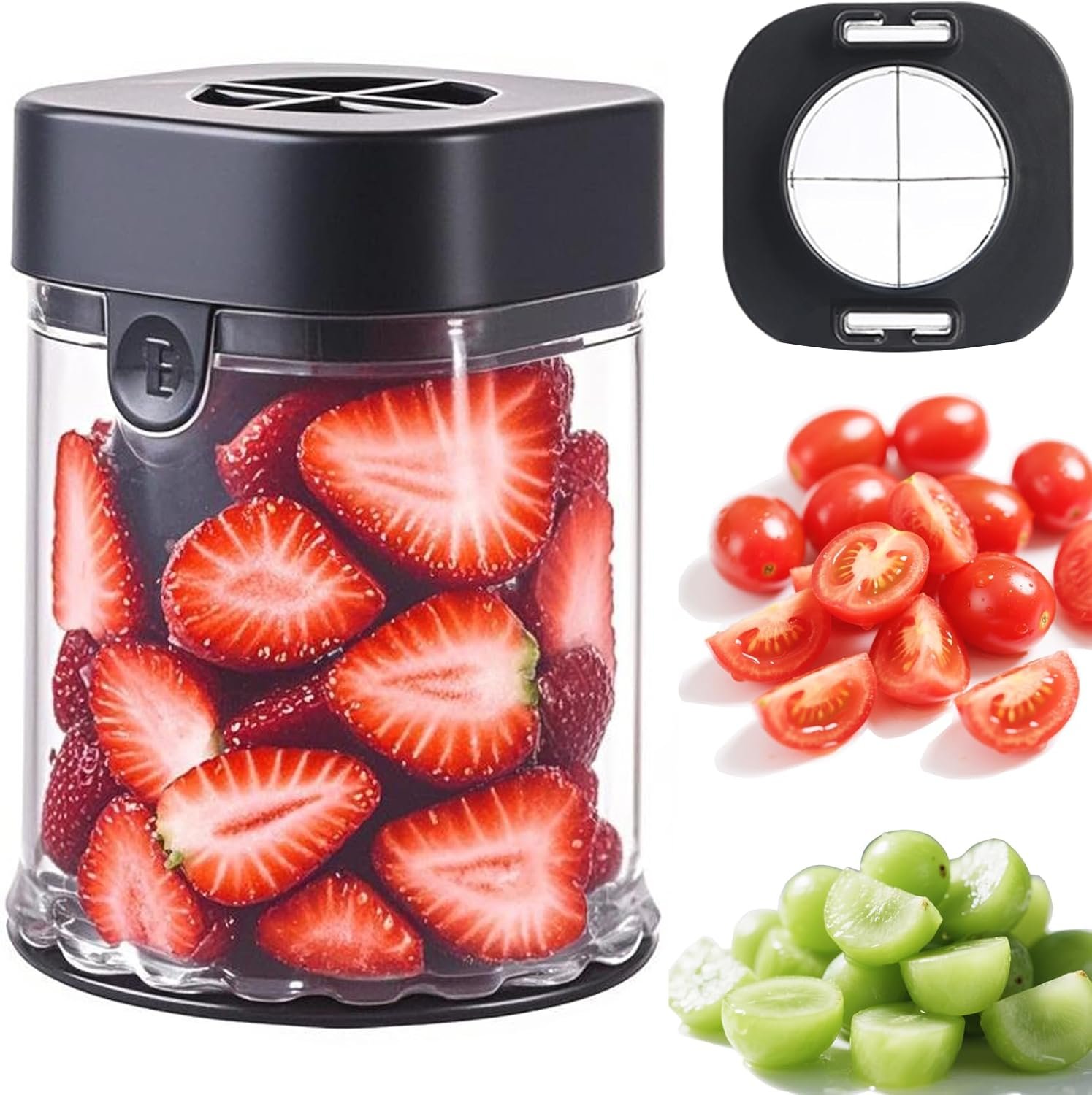 Hendiy Fruit Slicer Cup, Strawberry Slicer Grape Cutter Cup Fruit Slicers Stainless Steel Egg Slicers, Strawberry Cutter Kitchen Gadgets Speed Cutters for Banana Grape Egg