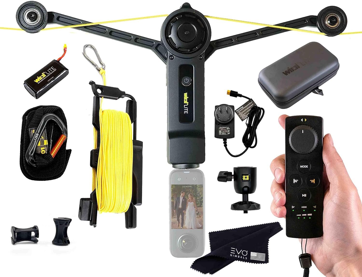 LITE Cable Cam with Remote for Action Cameras, Smartphones, 360 Camera or DSLR Mirrorless Cameras up to 3.3LBs | Bundle Includes Wiral Lite and Premium Travel Case