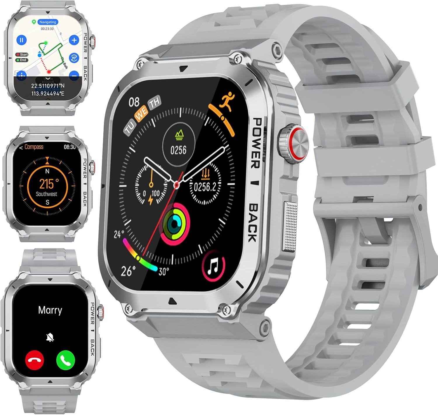 Military Smart Watch with GPS and Map(Answer/Make Call), Smartwatches with Health Monitor, Compass/Altitude/Air Pressure,100+ Sport Modes, Fitness Tracker for Android/iPhone (with GPS+Map, Gray)