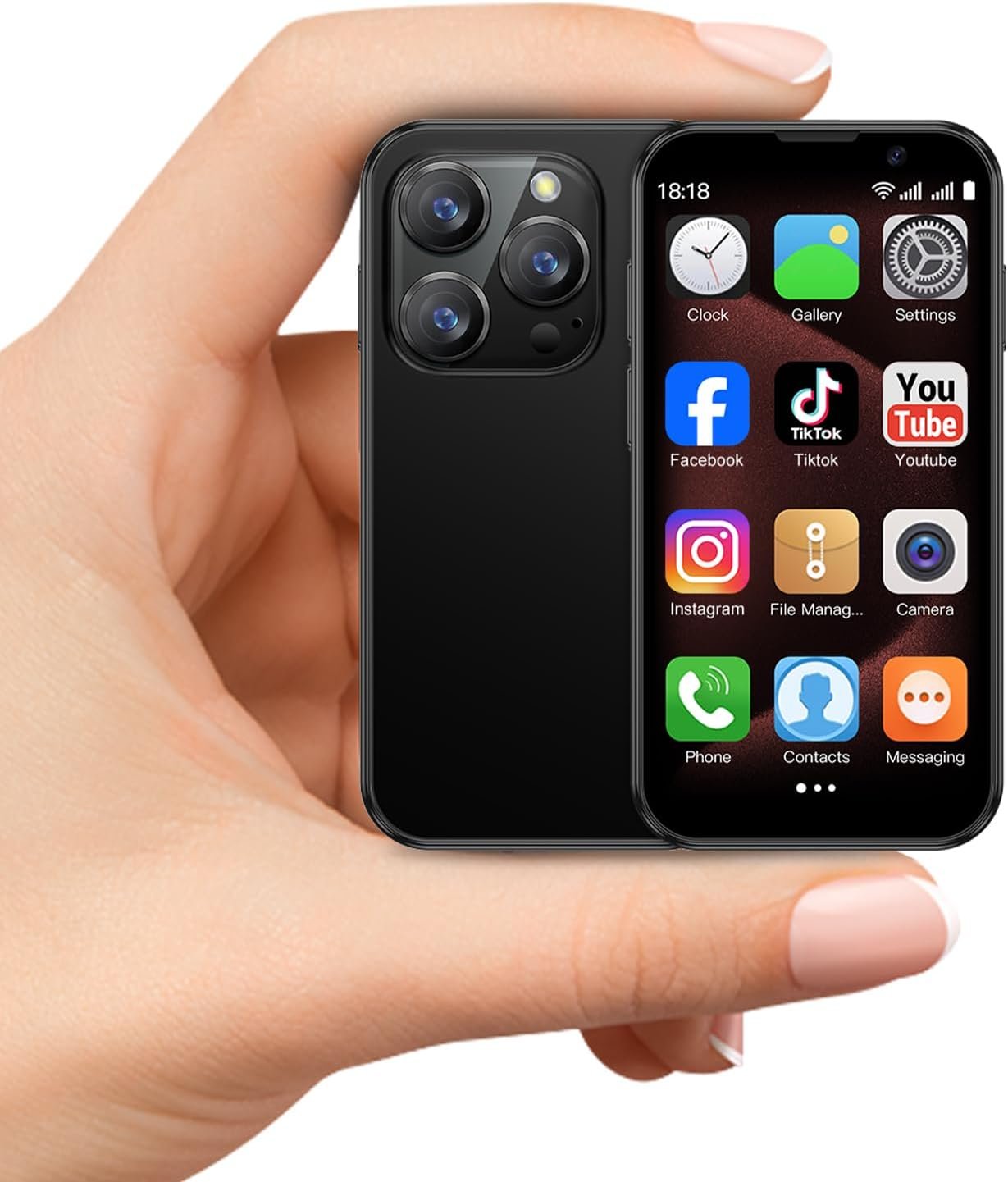 Mini phone Unlocked Mini Smartphone for kids with 3.0″ HD Touch Screen World’s Smallest Cell Phone Quad Core Dual Sim Card Face ID Android Compact Small Mobile Phones for Student Pocket 2GB+16GB Black