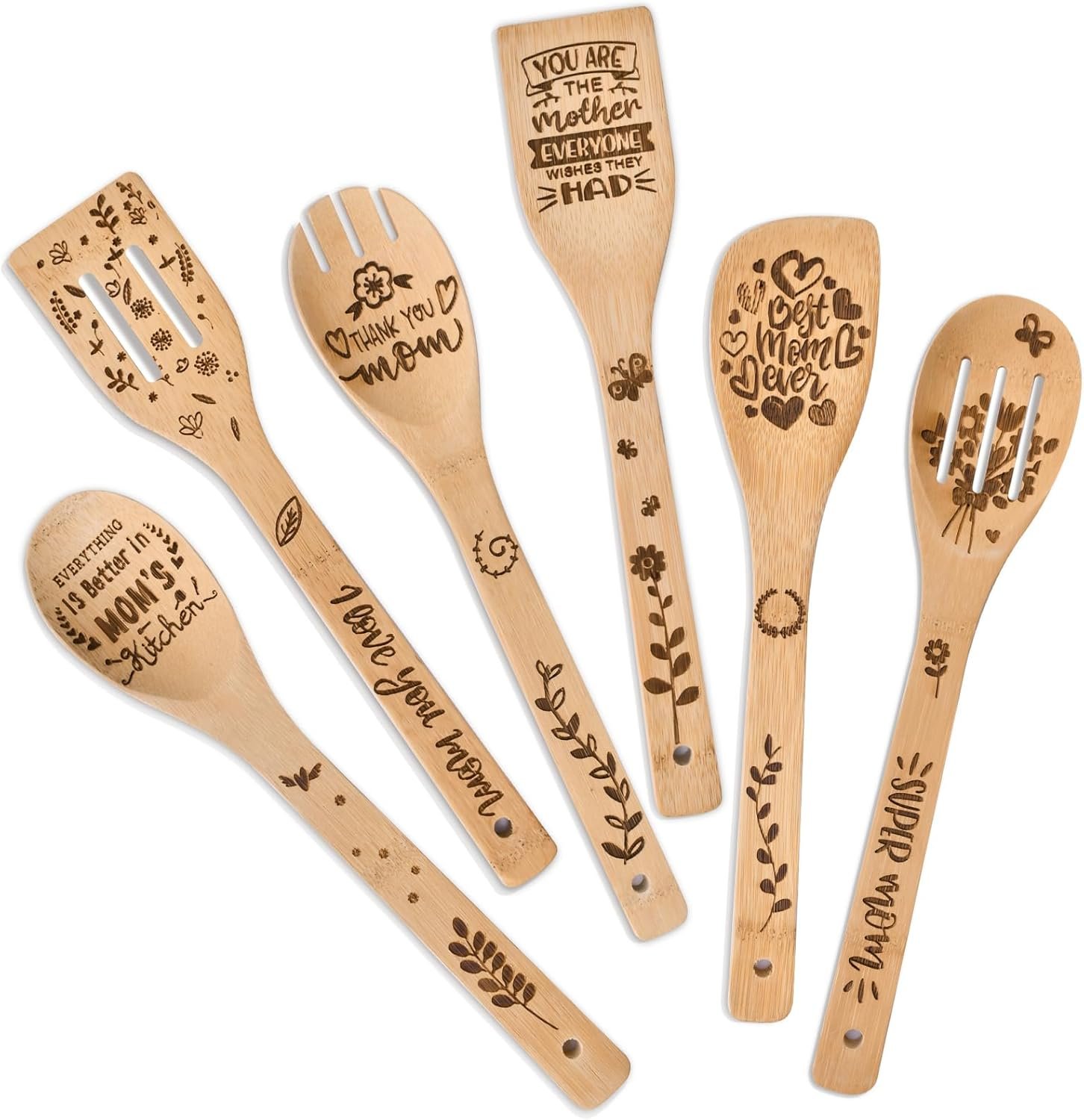 Mothers Day Mom Gifts for Mom Grandma Wife from Husband Daughter Son -Wooden Cooking Spoons Set – Mother’s, Christmas,Birthday, Anniversary Kitchen Cooking Presents Ideas for Women Her
