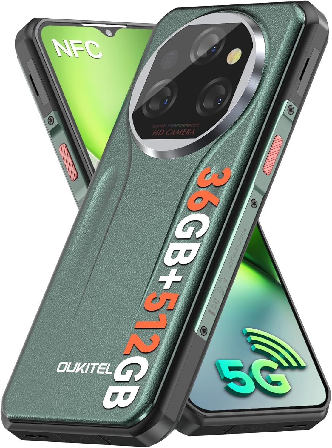 OUKITEL WP39 PRO Rugged Phone 5G Unlocked 2025-36GB+512GB/2TB Cell Phone, 11000mAh(33w) Battery, 6.6”FHD+Display Rugged Smartphone, 64MP Camera, 5G Dual SIM Android 14 Phone, NFC/GPS/T-Mobile, Green
