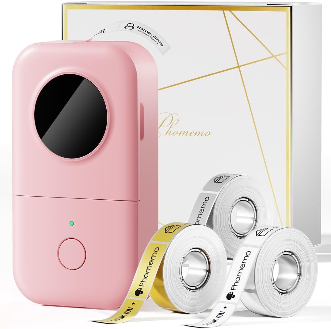 Phomemo D30 Label Maker Machine with 3 Tapes – White Clear Gold Labels, Portable Handheld Bluetooth Mini Label Maker Printer, Multiple Templates for Smartphone Thermal Small Label Printer Rechargeable