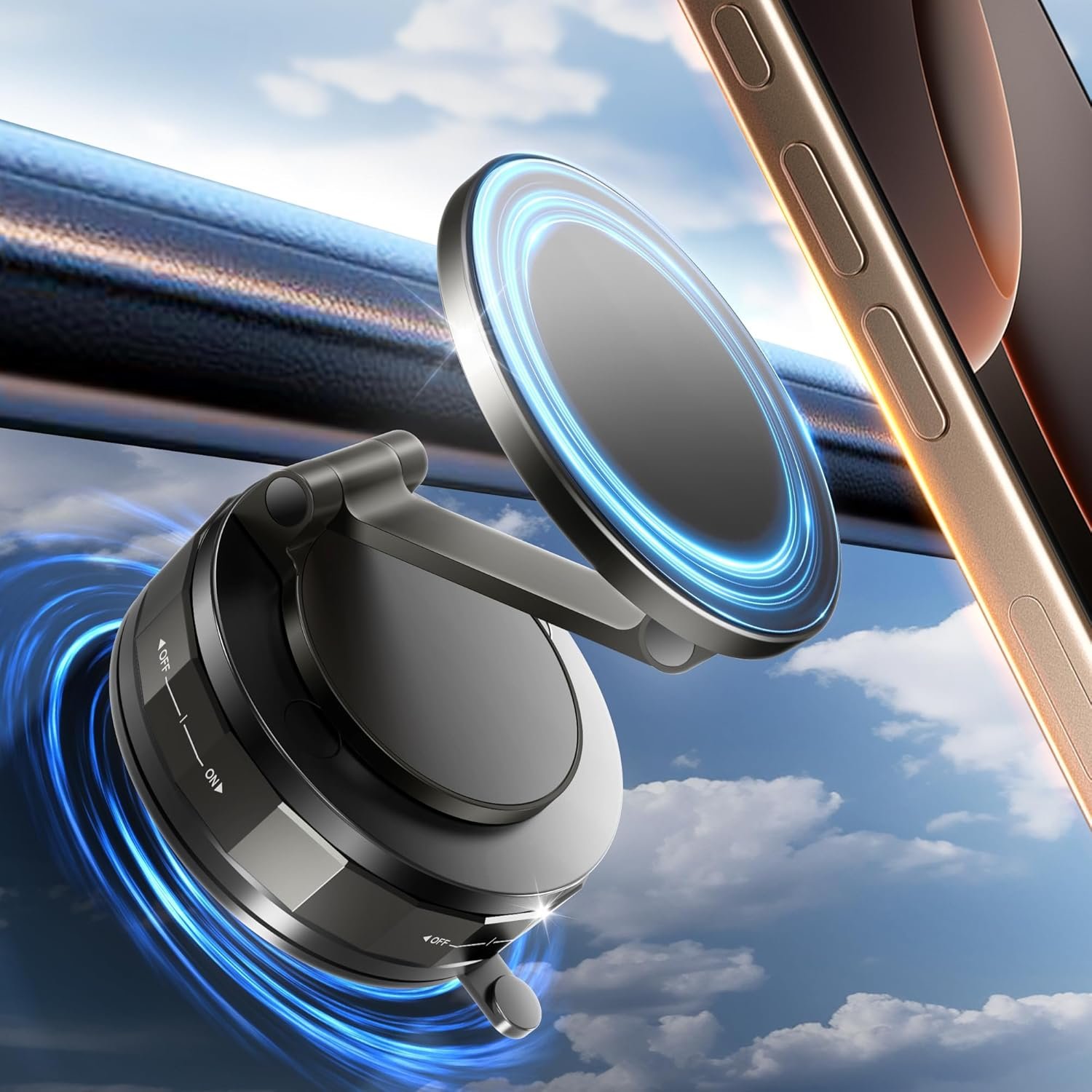 Phone Holder for Car Suction Cup Phone Mount Mag safe 360° Rotatable Lock[89+LBS Strongest Suction 2800gf Magnetic]Foldable Vacuum Magnetic Phone Stand Car Mount for All Smartphone/Gym/Bathroom Mirror