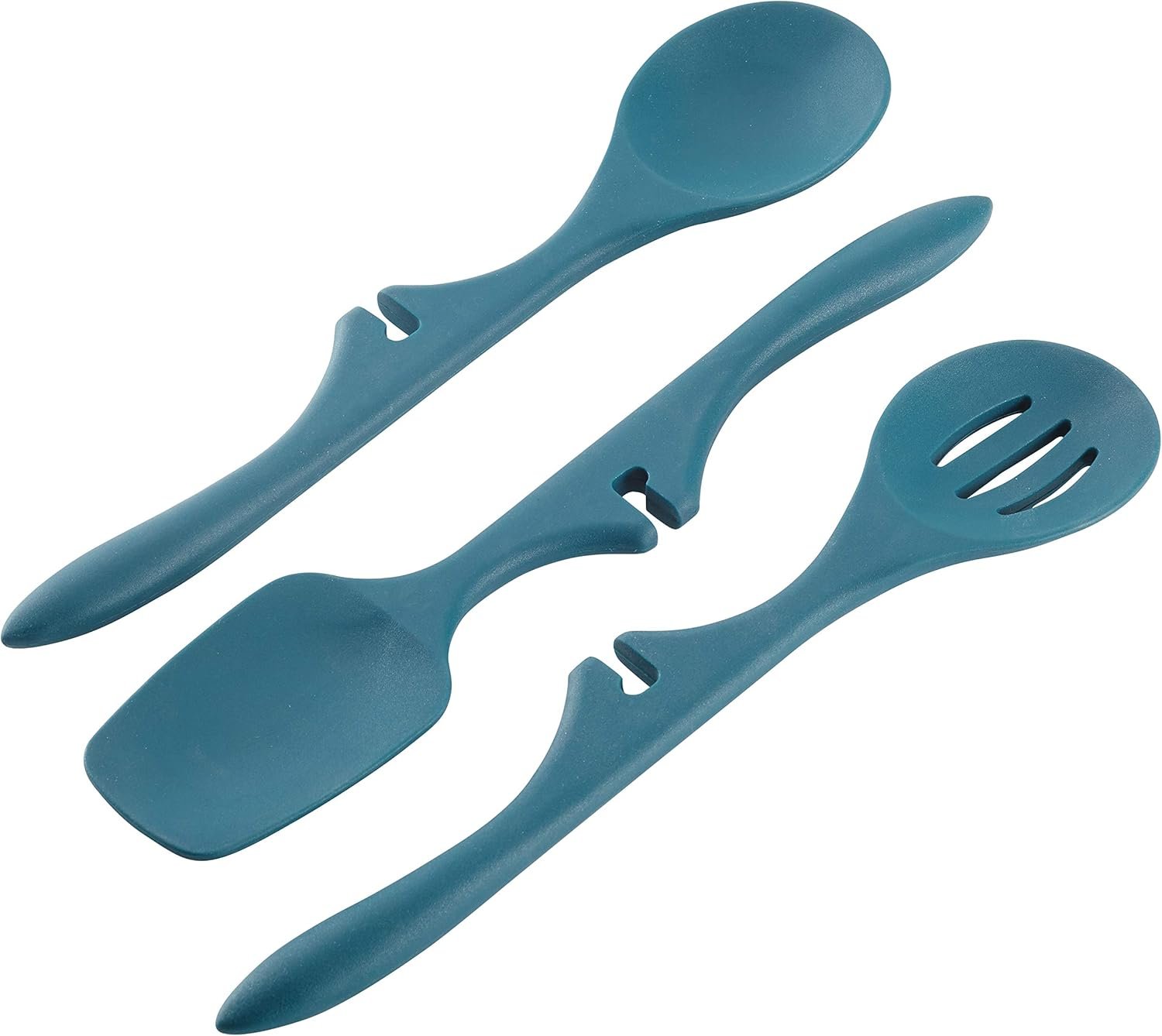Rachael Ray Kitchen Tools and Gadgets Nonstick Utensils/Lazy Spoonula, Solid and Slotted Spoon, 3 Piece, Marine Blue
