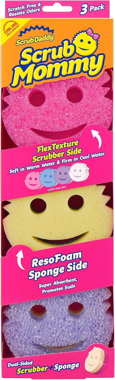 Scrub Daddy Scrub Mommy Sponges – Dish Scrubber + Non-Scratch Cleaning Sponges Kitchen, Bathroom + Multi-Surface Safe – Dual-Sided Dish Sponges for Scrubbing – Online Exclusive (3 Count)