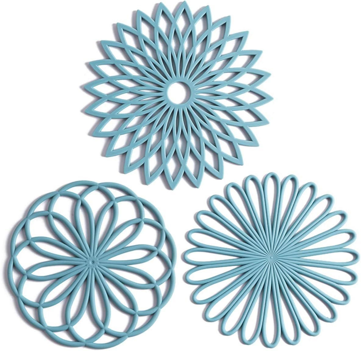 Set of 3 Silicone Trivet Mat – Non-Slip & Heat Resistant Modern Kitchen Hot Pads for Table & Countertop – Trivet for Hot Dishes, Turquoise