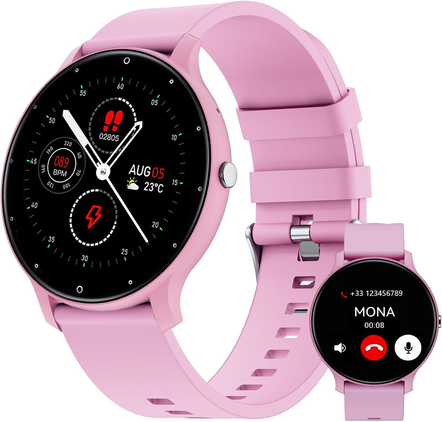 Smart Watch for Women, 1.46″ 360×360 HD Touchscreen with 7Day Battery, 128 Sports Modes Fitness Tracker, Heart Rate/Sleep Monitor, IP68 Waterproof Smartwatch,Magnetic Charging (Pink)