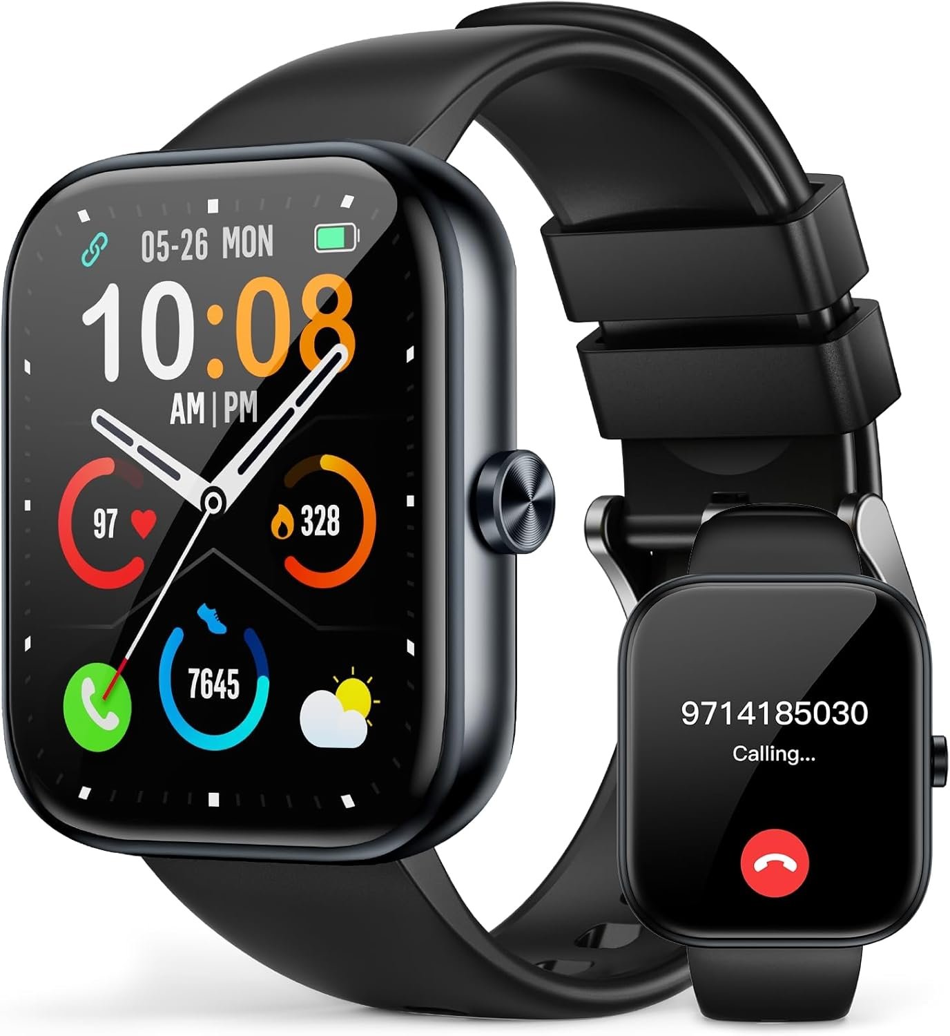 Smart Watch(Answer/Make Call), 1.83″ Smartwatch for Men Women, 110+ Sport Modes, Heart Rate/Sleep/Spo2 Monitor, IP68 Waterproof, Pedometer, HD Touchscreen, Activity Tracker for Android iOS, Black