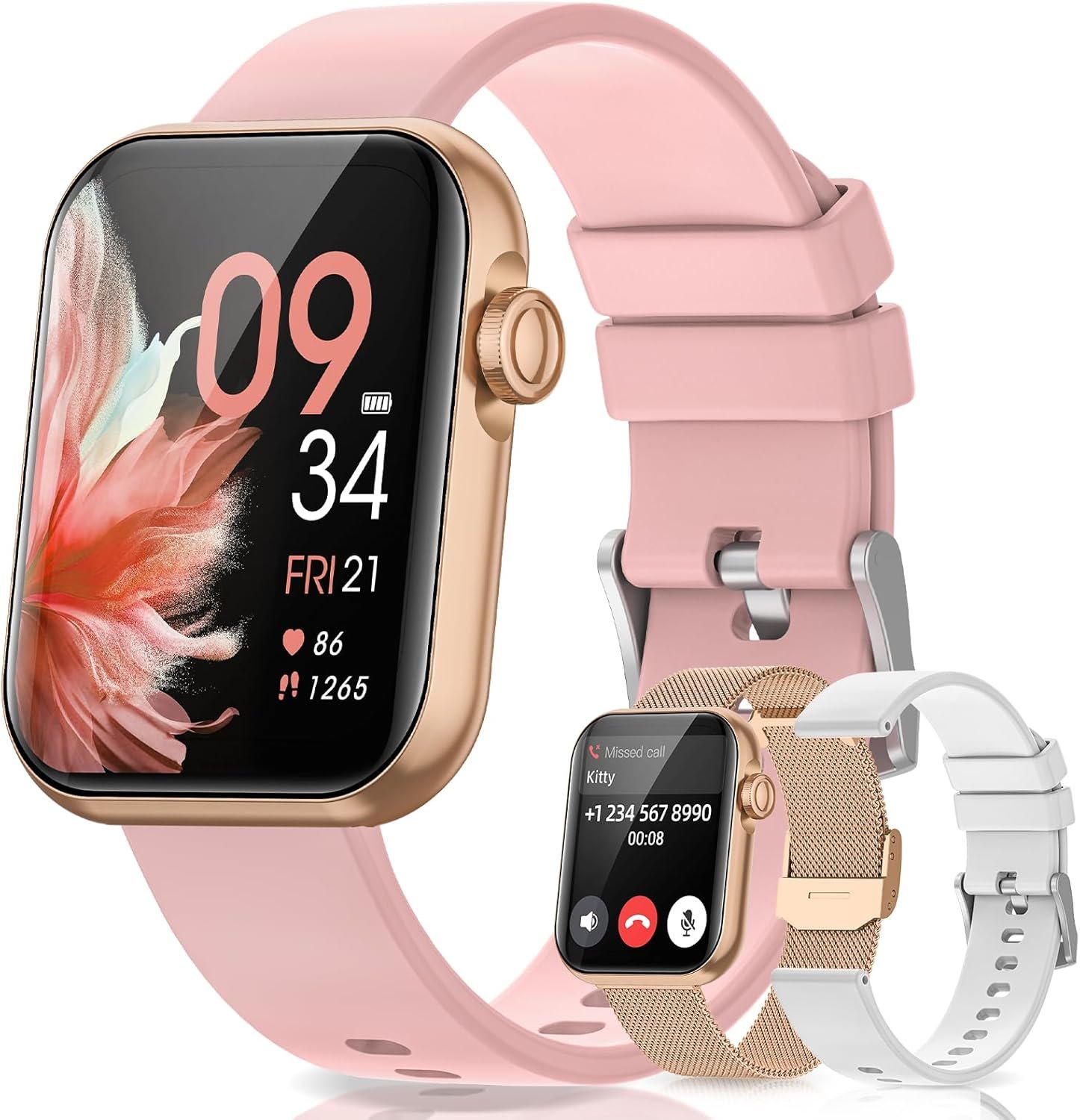 Smart Watches for Women 3 Straps, 1.85″ HD Fitness Tracker Watch with Blood Pressure/Heart Rate/SpO2 Monitor, Bluetooth 5.3 Make Calls Smartwatch for Android/iOS phone, IP68 Waterproof Fitness Watch