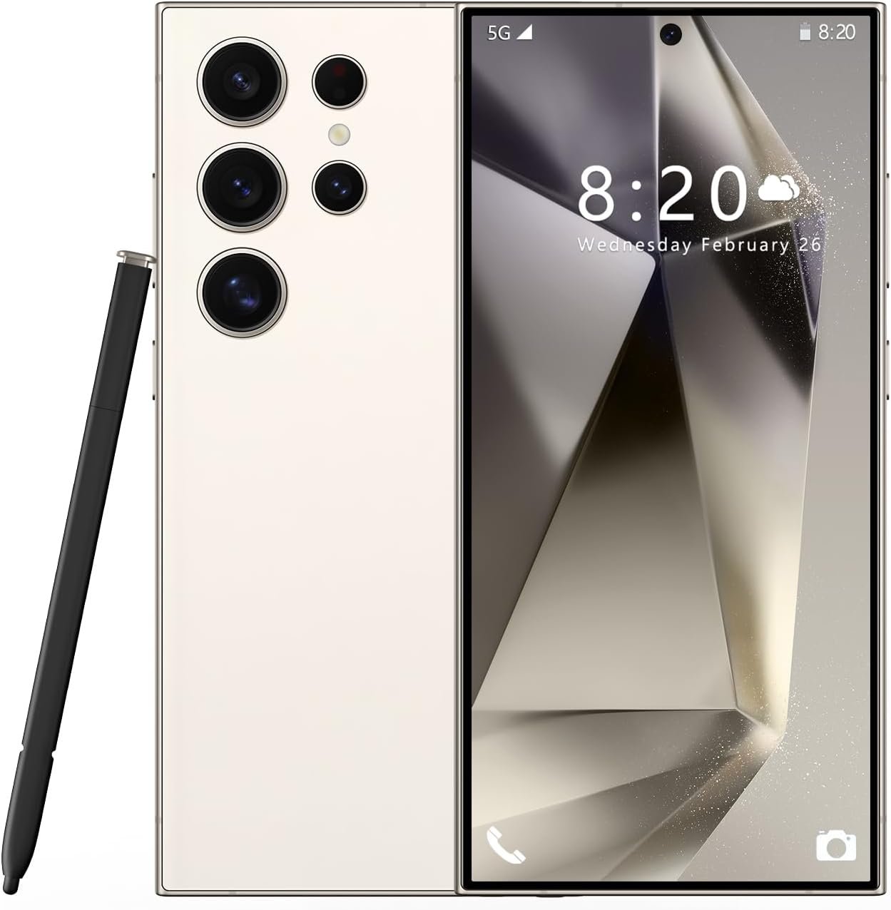 Smartphone Unlocked Cell Phones C24 Ultra 6.82in HD Screen The Black Phone 12GB/256GB Android 14 Straight Talk Phone 8000mAh 512GB Extension Dual Sim Boost Mobile Phones Telefonos (White)