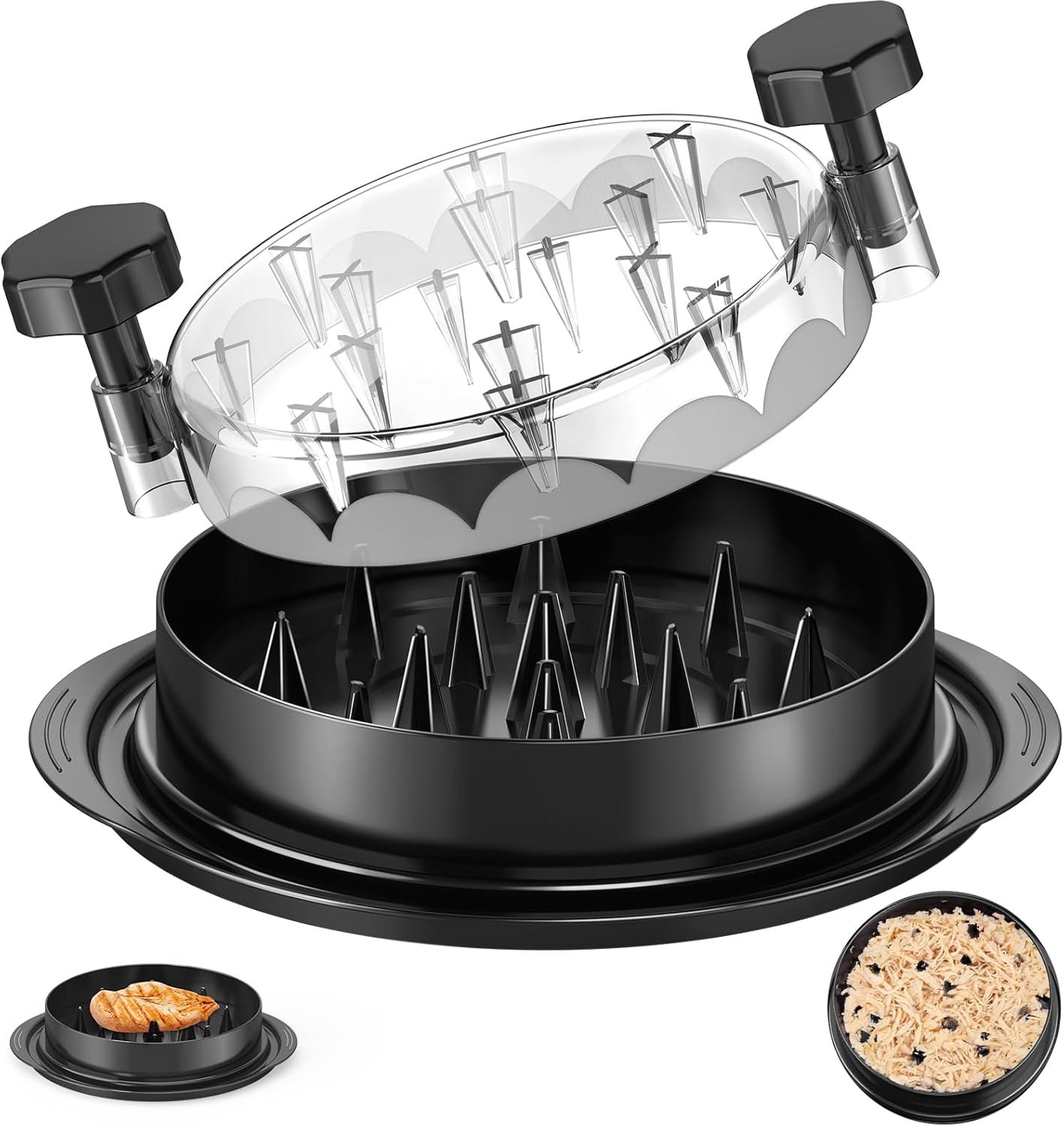 SoulLife Chicken Shredder 8 Inches, Chicken Breast Shredder Tool, Cooked Meat Shredder With Clear Lid, Ergonomic Design, Auti-slip, Easy To Clean, Chicken Shredder Tool Twist, Chicken Grinder (Black)