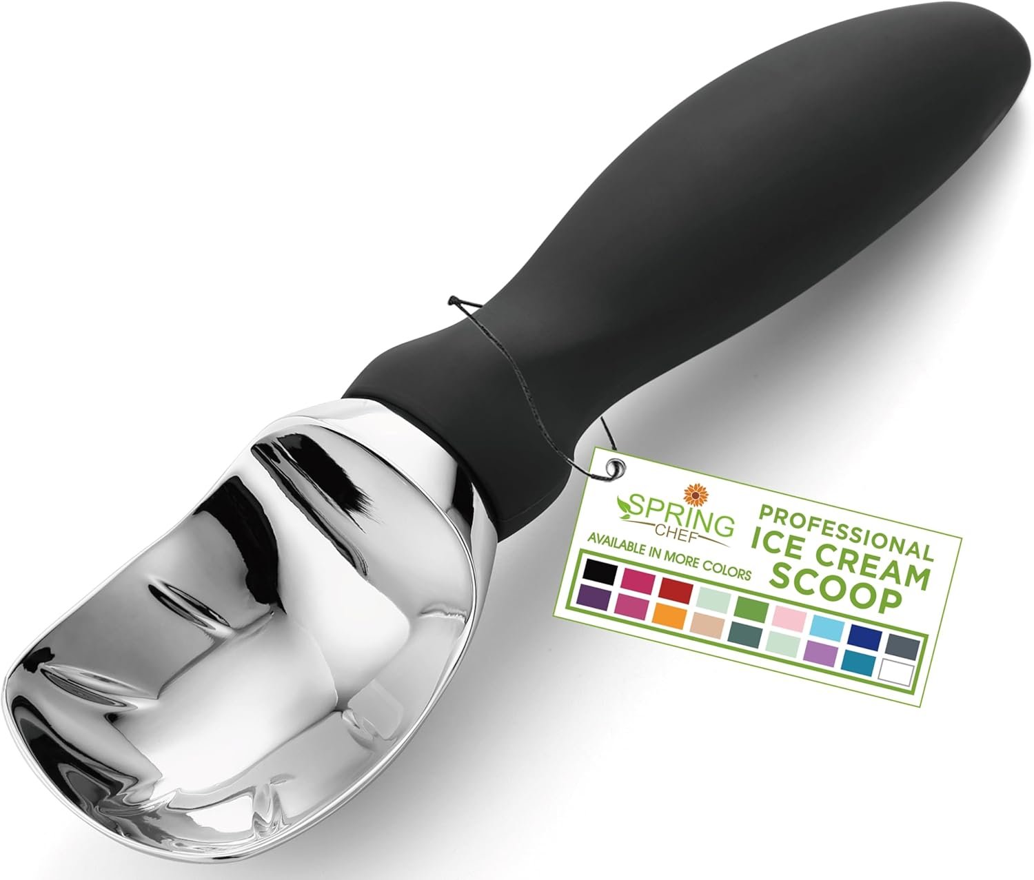 Spring Chef Heavy Duty Ice Cream Scoop with Comfortable Handle – Professional Ice Cream Scooper for Gelato, Sorbet, Cookie Dough, Melon, Frozen Yogurt – Dishwasher Safe Metal Kitchen Tool – Black