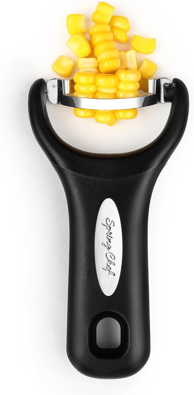 Spring Chef Stainless Steel Corn Peeler – Corn on the Cob Stripper Tool – Durable & Efficient Kernel Remover Tool – Easy to Use Kernel Cutter – Dishwasher Safe Kitchen Gadget – Black