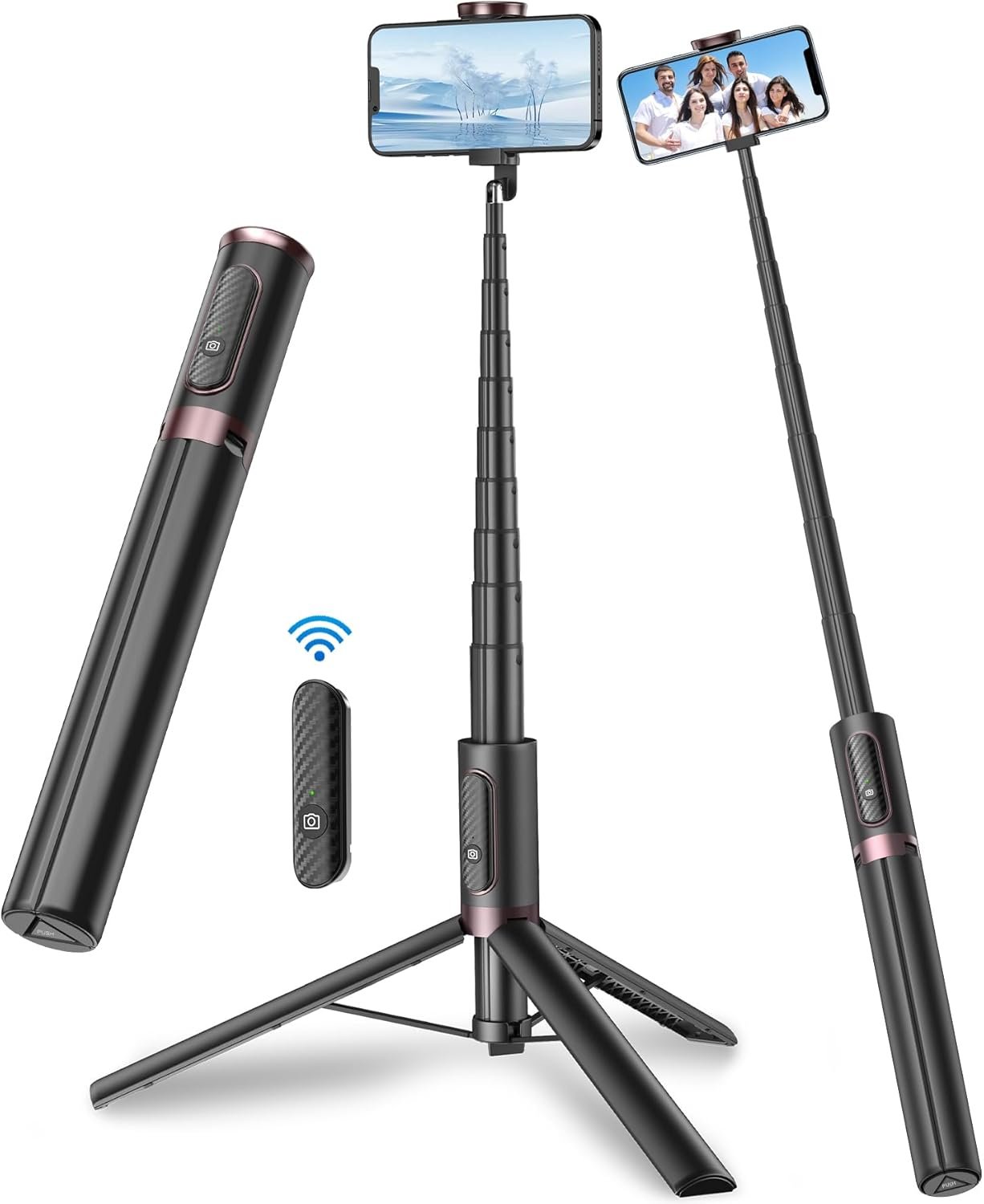 TONEOF 67″ Cell Phone Selfie Stick Tripod,Smartphone Stand All-in-1 with Integrated Wireless Remote,Portable,Lightweight,Extendable for iPhone/Android(Black)