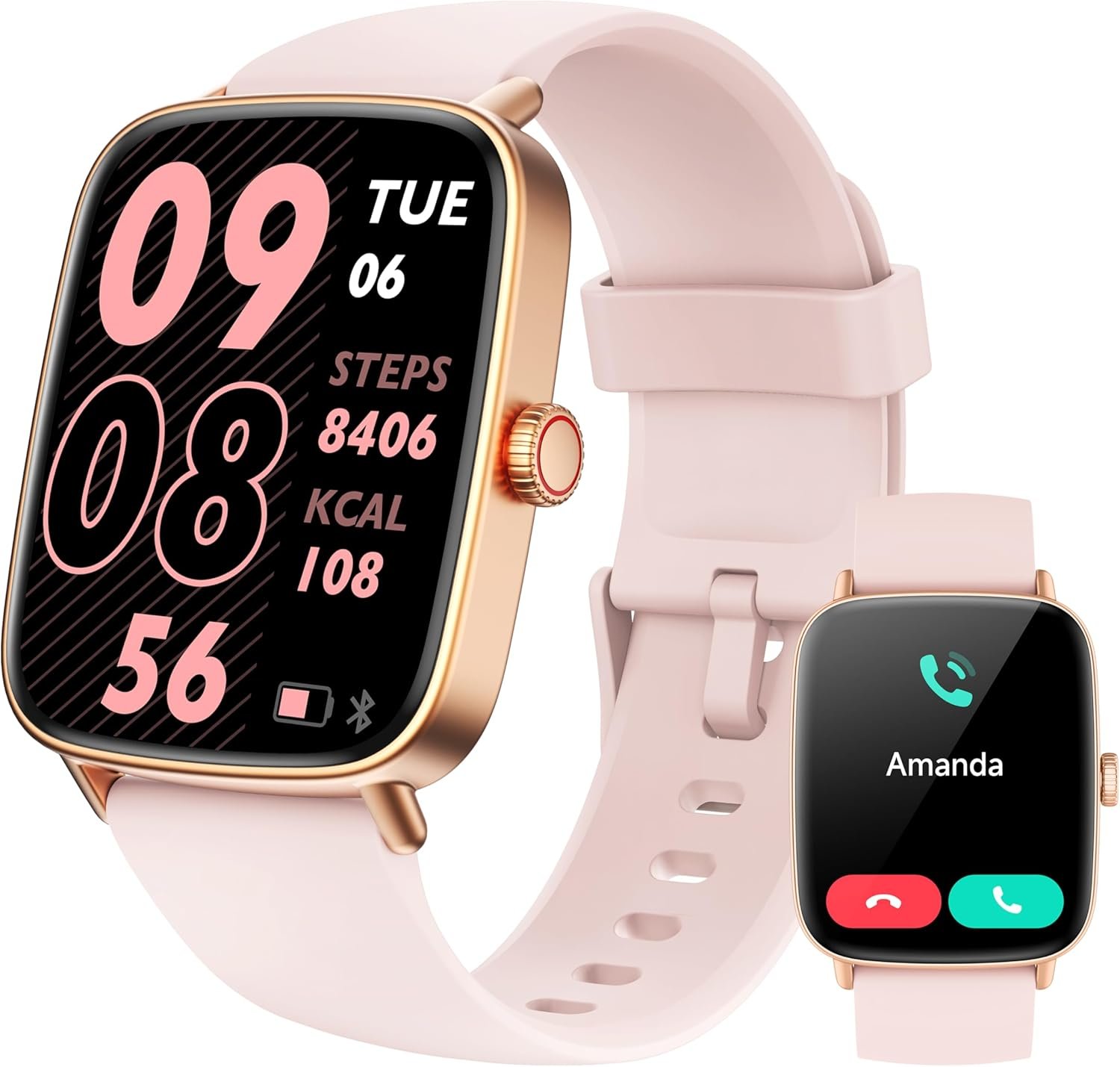 Tensky Smart Watch for Women Android & iPhone, 1.85″ Touch Screen Fitness Tracker with Answer/Make Call, IP68 Waterproof 24/7 Health/Sleep Monitor, Pedometer, 100+ Sport Modes (2 Bands)