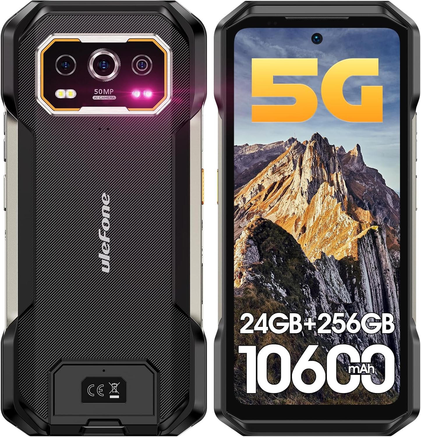 Ulefone Armor 27 Pro 5G Rugged Smartphone Android 14 2024, 12GB+256GB 10600mAh/33W Dimensity 6300 50MP+64MP Night Vision 6.78″ FHD+ 120Hz IP68/69K Waterproof Dual SIM Smartphone Fingerprint ID NFC