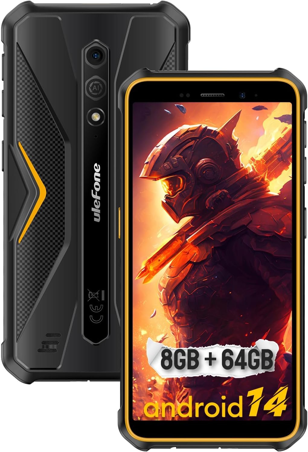 Ulefone Armor X12 Pro Rugged Phones Unlocked, 5.45 inch Screen, Android 14, 8GB + 64GB, 13MP + 8MP Waterproof Camera, 4860mAh Battery, Military Grade Smartphone, Face ID, NFC, OTG, WiFi – Orange