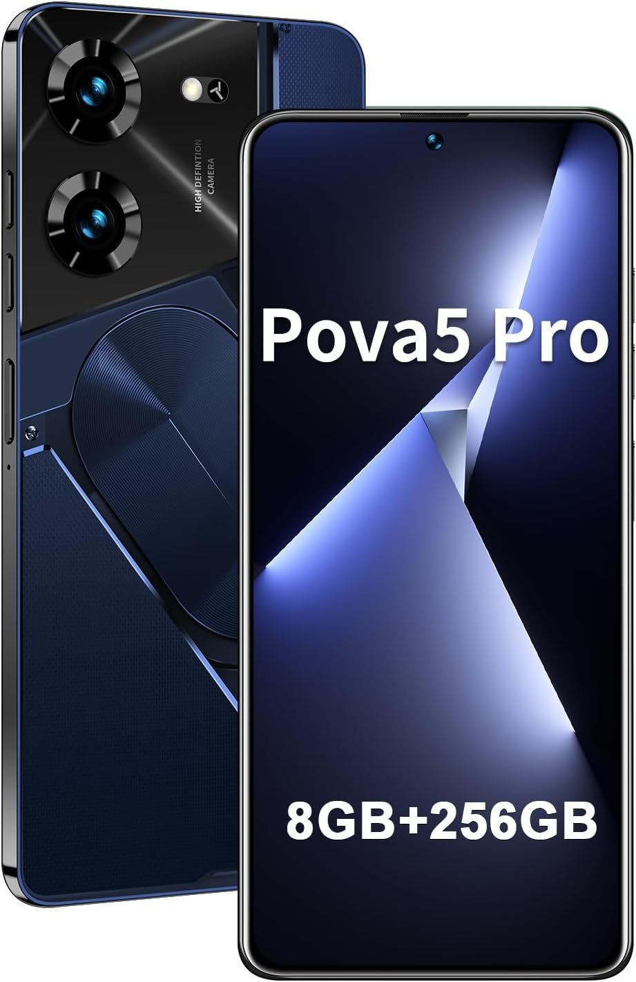 Unlocked Cell Phone Pova5 Pro Smartphone 8GB+256GB Android Phone 24MP+50MP Camera 6800mAh Battery 6.82-inch HD Screen Mobile Phone 5G Dual SIM (Blue)