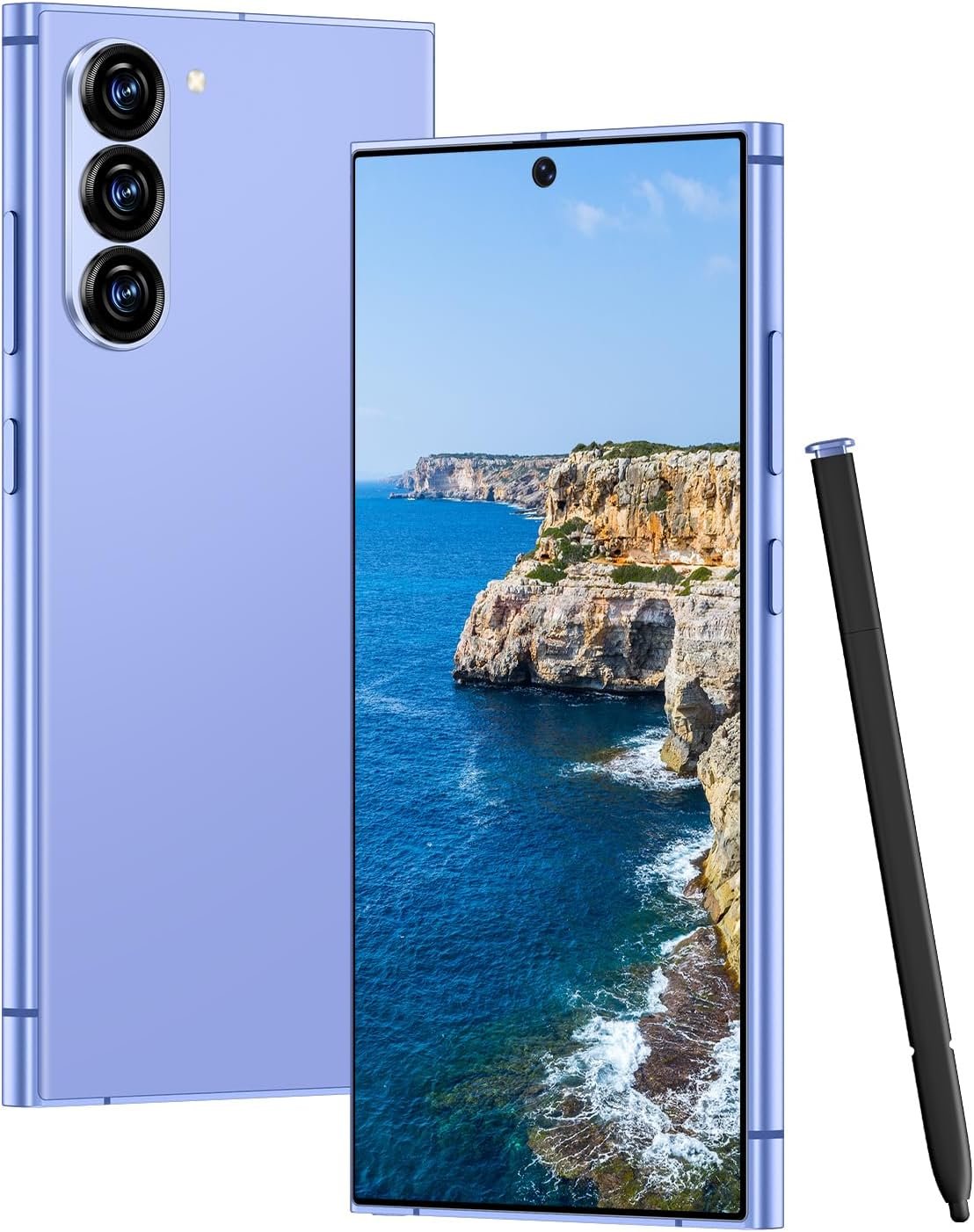 Unlocked Cell Phones I25 Ultra Smartphone Android 14 Phones 12+256GB/6.8″ HD Screen/Dual SIM/108MP+48MP Camera/6800 mAh/Built-in Pen (Grape Purple)