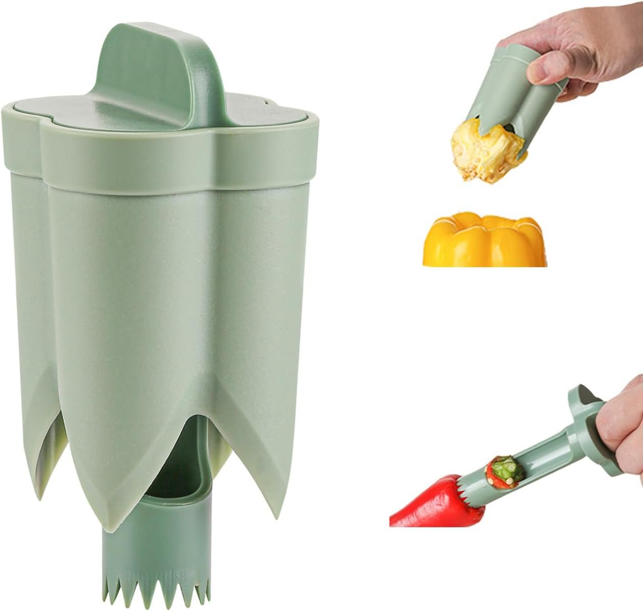 Upgrade 2 in 1 Pepper Seed Corer Remover, Kitchen Gadgets, Bell Pepper Cutter Quickly Cutting and Deseeding Bell Pepper Corer Tool, Also for Vegetables Fruits
