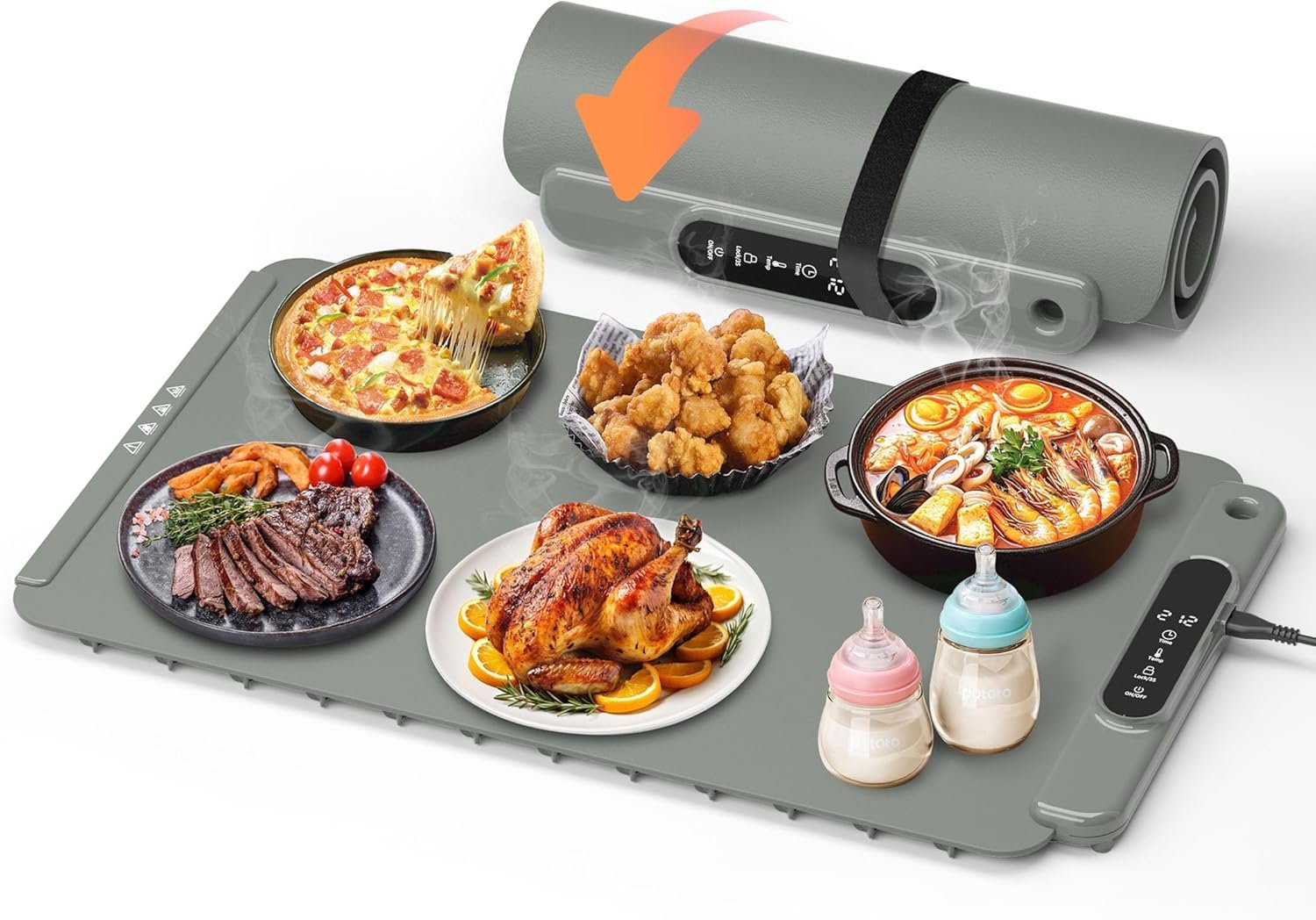 Warming Mat for Food, Electric Warming Tray with 9 Temp Settings & 6-Hour Timer, Auto Shut-Off, Fast Full Surface Heating, Portable Food Warmer for Home Parties Buffets Daily Use