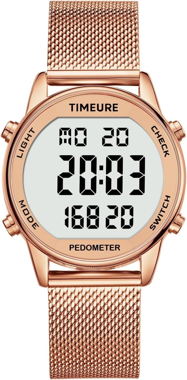 Women’s Step Counter Pedometer Watch with Stainless Steel Bracelet, Stylish Design, No App, No Charging Needed for Step, Calorie, Distance, Alarm, Countdown Timer，TU-2401
