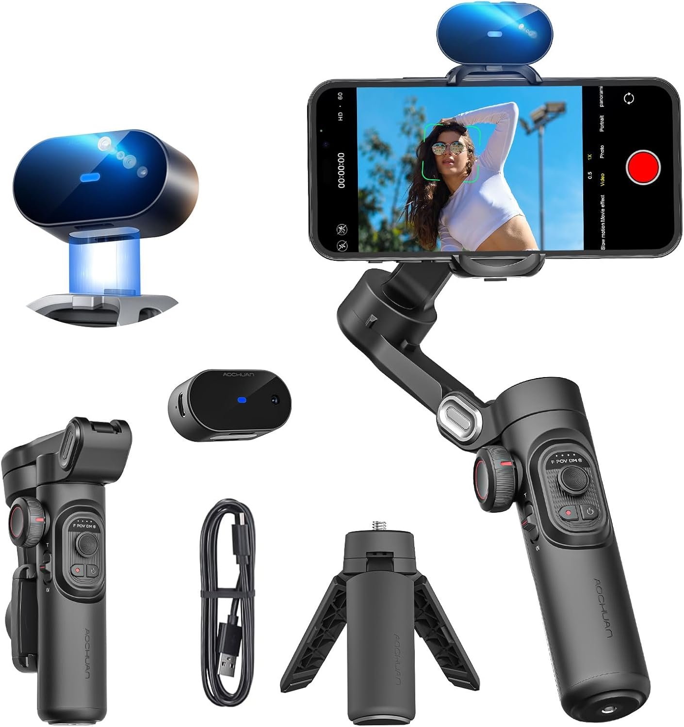XE AI Version, Gimbal Stabilizer for Smartphone, NO APP AI Tracking, Gesture Control, 360° Inception Gimbal with TikTok YouTube, 3-Axis Foldable Handheld Tripod for iPhone& Android,Black