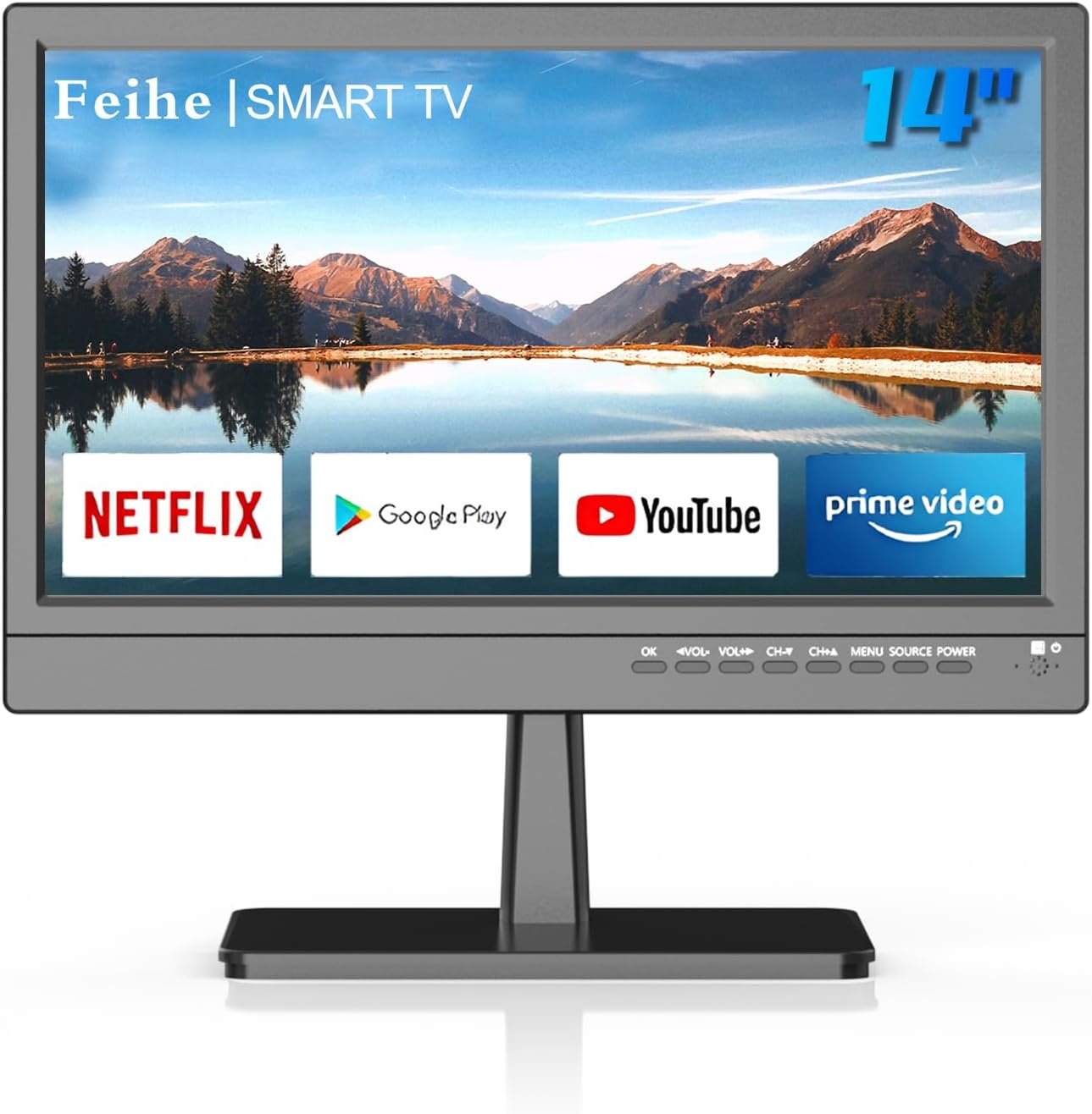 14 inch Small Smart TV, HD Flat Screen Android TV Download APPs for Kitchen, Bedroom, RV