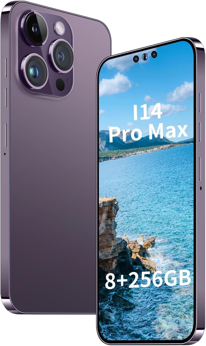 Unlocked Phone A14 PROMAX Smartphone 8GB+256GB Cell Phone 24MP+50MP Camera Pixels 6800mAh Battery for Extended Standby 6.7 inch HD Screen Mobile Phone 5G Dual SIM (Purple)