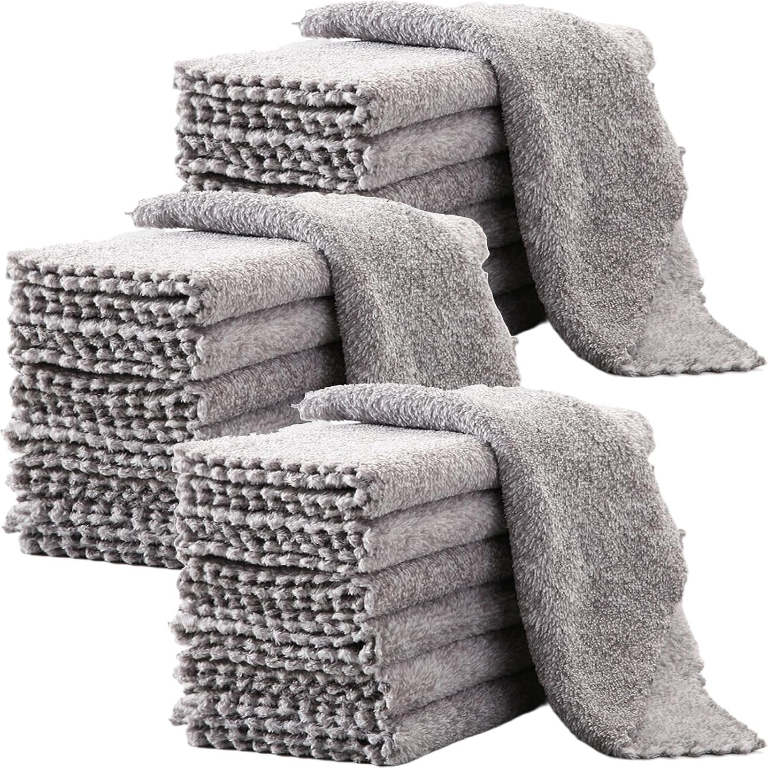 20 Pack Kitchen Dish Cloths Super Absorbent Coral Fleece Dish Cloths, Reusable Washable Fast Drying Rags, Nonstick Oil Microfiber Lint-Free Kitchen Cleaning Towels for Furniture Car Tea Bowl 10 x 10″