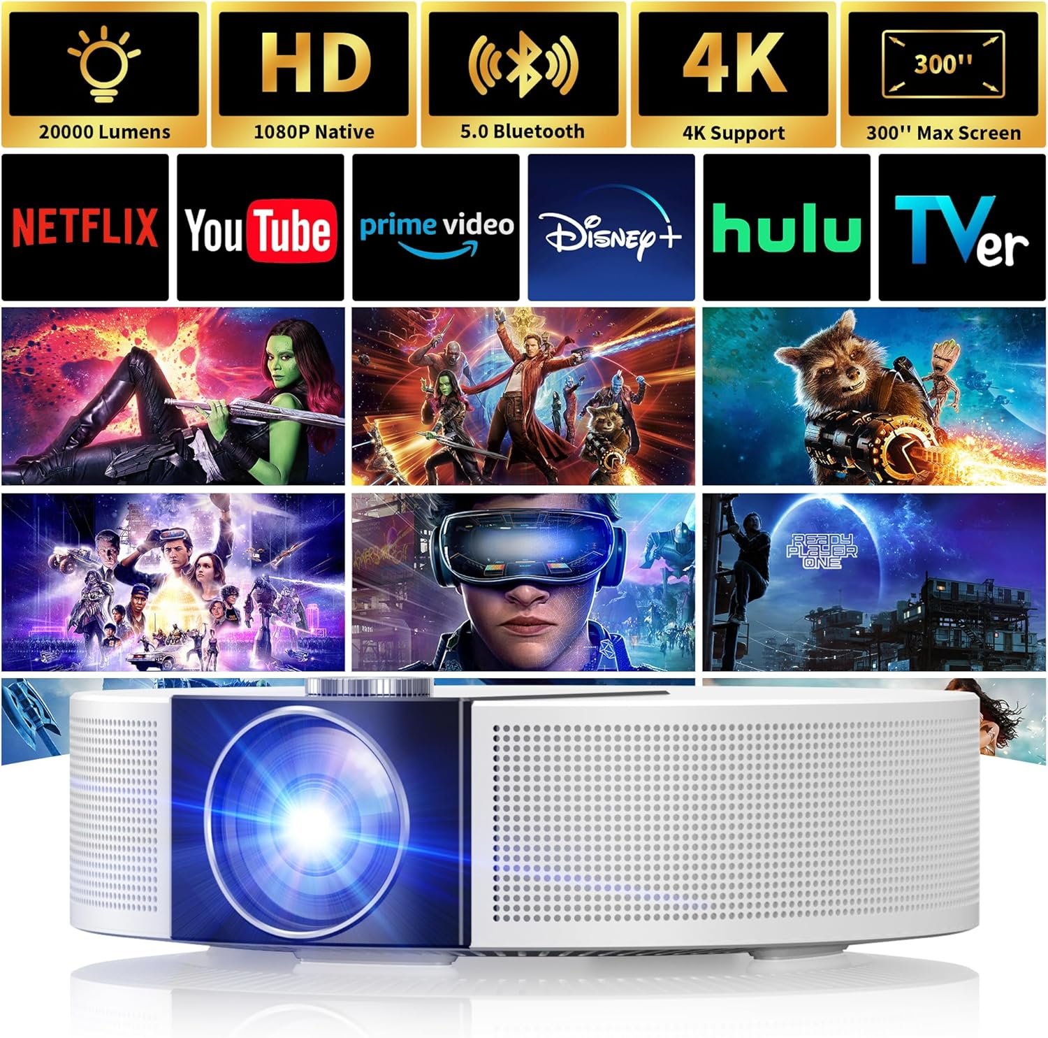 🎬 2025 Premium 4K Mini Projector for Outdoor Movie, Native 1080P Projector 5G WiFi Bluetooth, Portable FHD Projector for Smartphone/HDMI/Laptop/TV Stick/PS4, Outdoor Projector for Home Theater Movie