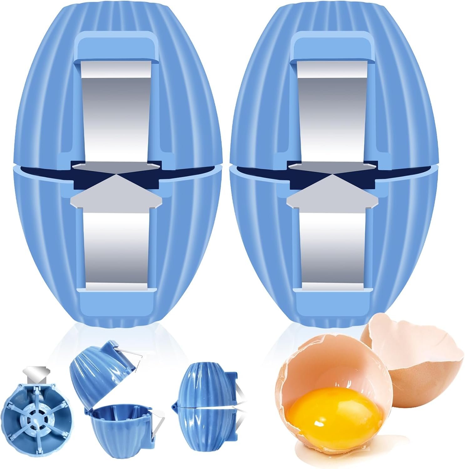 2PCS Egg Shell Opener, Egg Cracker Egg Peeler Egg Separator for Raw Eggs, Hard Boiled Egg Peeler Tool for Cutting Eggs, Eggs Breaker Kitchen Gadgets for Cooking Bakery （Blue）