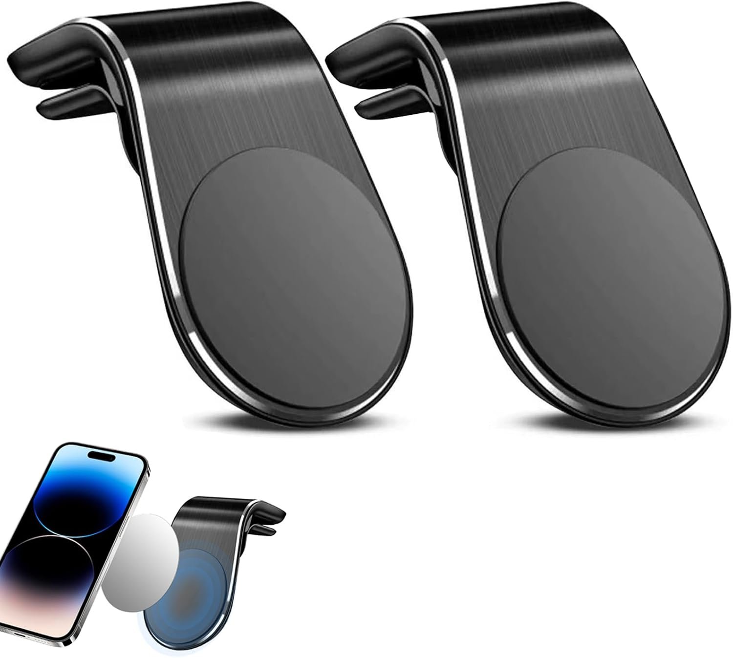 2PCS Mobile Phone Navigation Magnetic Bracket, L Type 360° Rotatable Car Phone Mount, Magnetic Navigation Bracket for Any Smartphone (Black)