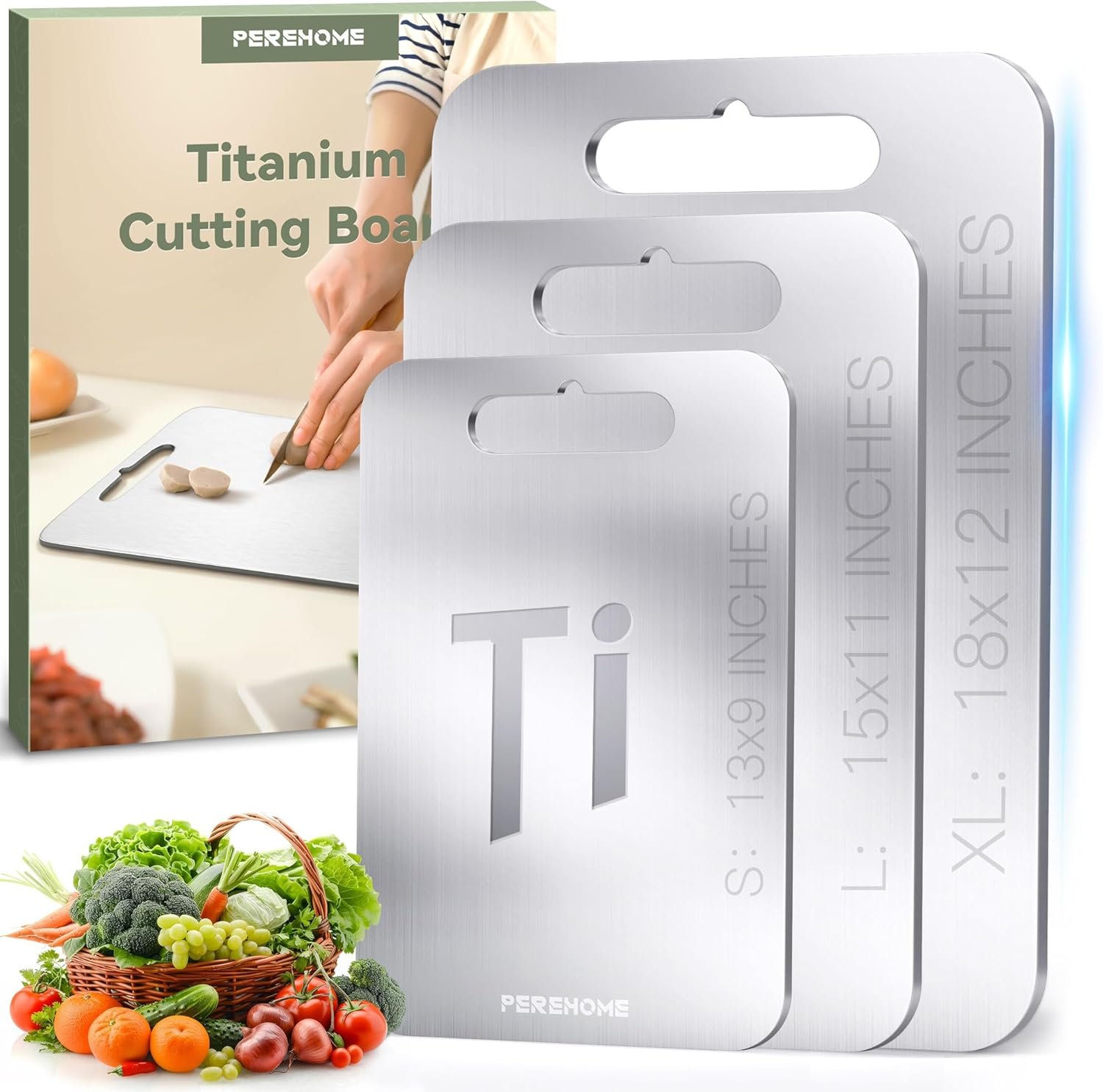 3pcs Titanium Cutting Board for Kitchen, Cutting Board Double Sided Food Grade, Chopping Boards with Handle, Dishwasher Safe, Cutting Boards For Meats, Fruits, Vegetables