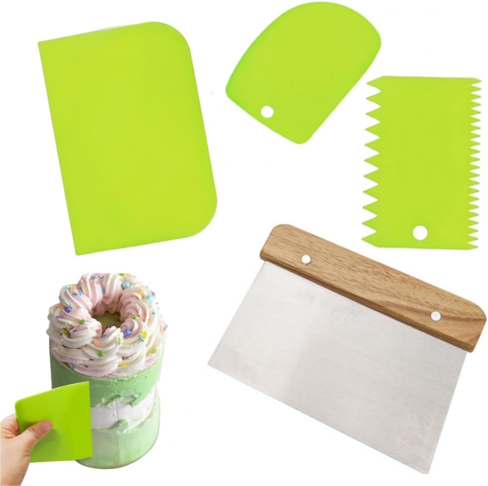 4 PCS Bench Scraper, Scraper Food Tool,Dough Scraper and Pastry Cutter With Scale,Food Chopper Baking Supplies Kitchen Gadgets (Green)