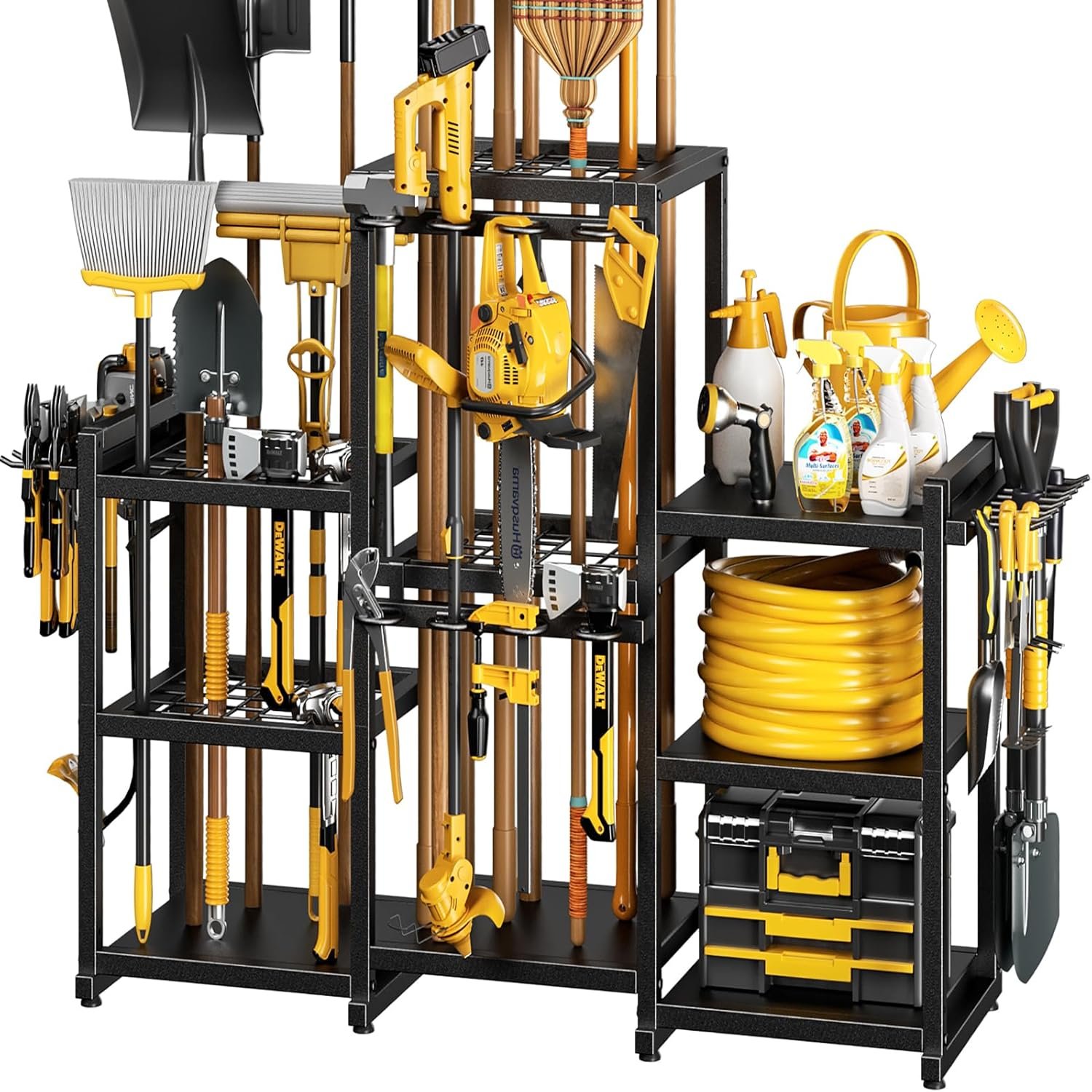 42″ H Large Garden Tool Organizer, Holds Up to 86 Tools, Heavy Duty Yard Tool Organizer for Garage, 61“ Wide Lawn Freestanding Tool Storage Rack for Outdoor Shed Tool Rake, Shovel, Brooms