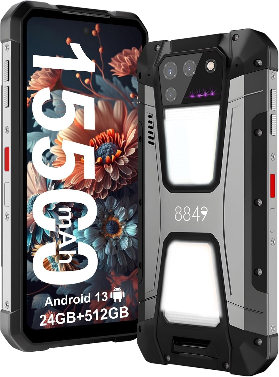 8849 Tank 2 Rugged Smartphone Unlocked, Android 13 Mobile Phone with Projector, 6.79’’ Waterproof Cell Phones 512GB, Dual 4G Sim/24GB RAM/108MP Camera/OTG/WiFi/GPS/Dual Camping Light