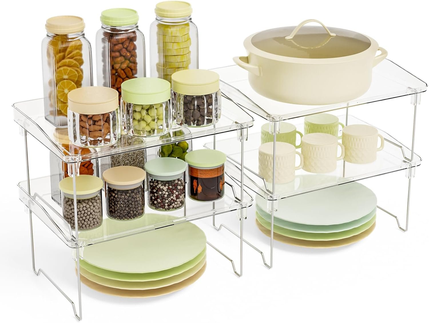 Acrylic Cabinet Organizer Shelf,4 Pcs Stackable Kitchen Counter Shelves,Spice Rack,Countertop Organizers,Clear Plastic Storage Organization for Makeup，Bathroom,Cupboard,Desk,Pantry