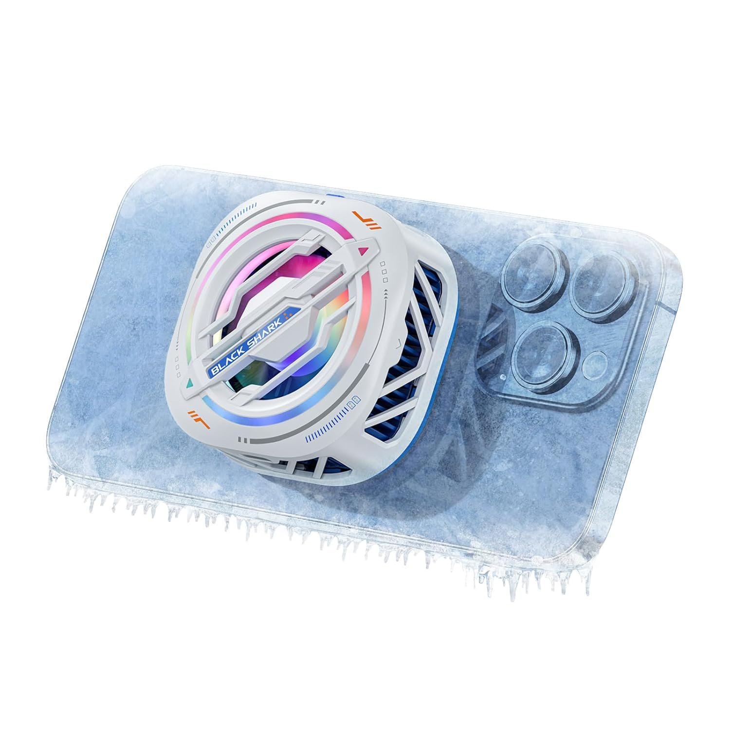 Black Shark Magnetic Cell Phone Cooler, RGB Phone Cooling Fan Portable Lightweight Mobile Phone Cooling Fan, Phone Radiator with Larger Cooling Area for Phone/Tablet/IPad (White)