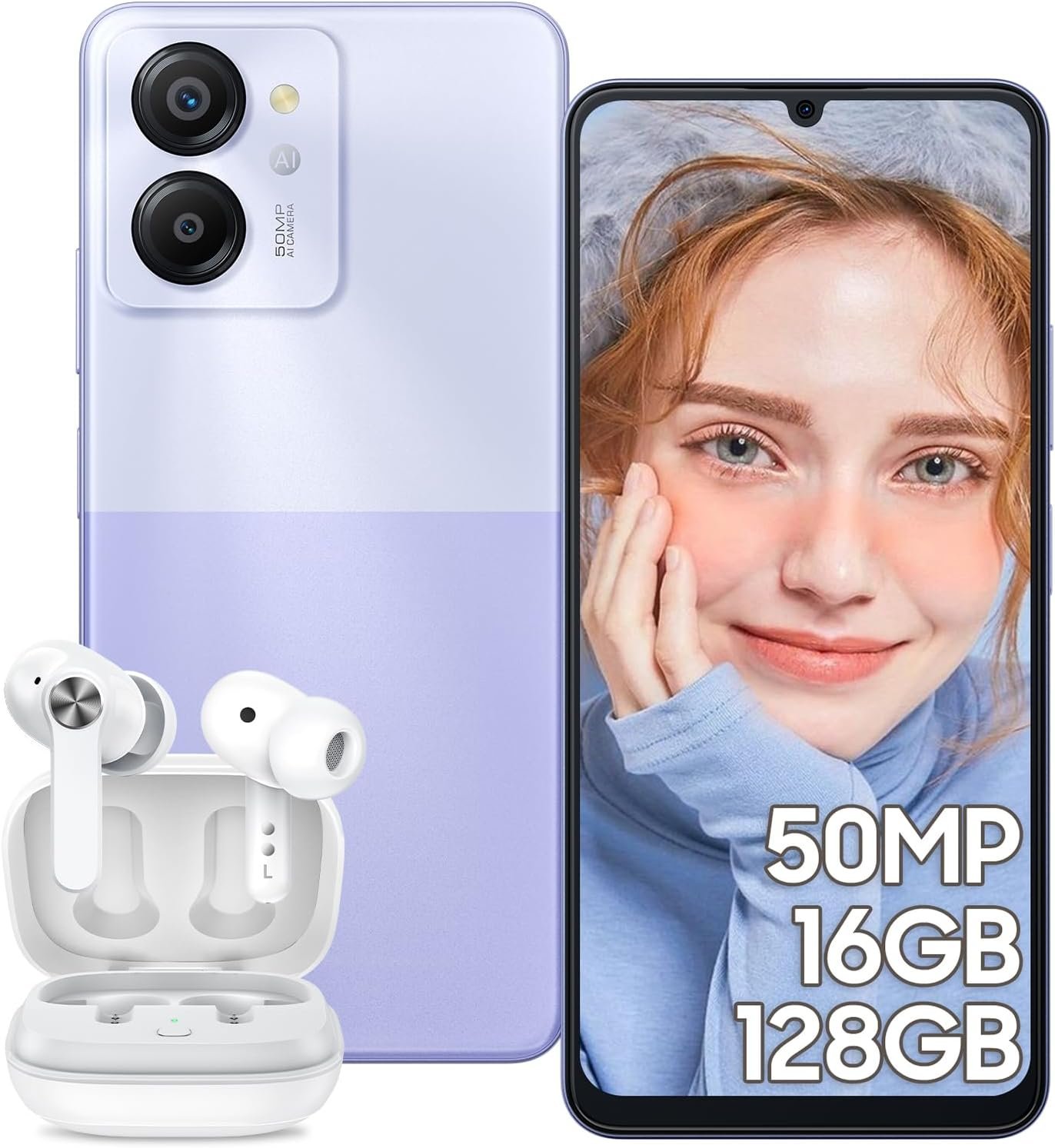 Blackview Color 8 Unlocked Cell Phone, 16GB+128GB/SD 2TB, 50MP Camera, 6000mAh Battery+18W, 6.75″ HD+ 90Hz Android Phone, 4G Dual SIM, 3 Card Slots Cellphone, Fingerprint, 3.5mm Earphone Jack