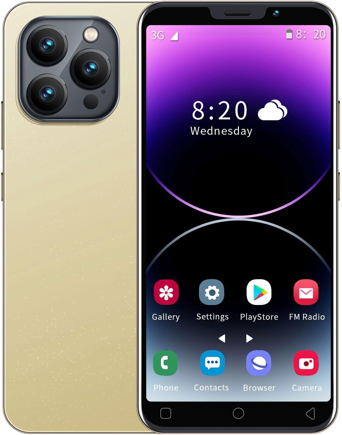 Cheap Mobile Phones, 5.0” Dual SIM Dual Camera, Android OS, 16GB ROM【Expandable up to 128GB】, Support WiFi/Bluetooth/FM, Face Unlocked Cell Phone (Gold)