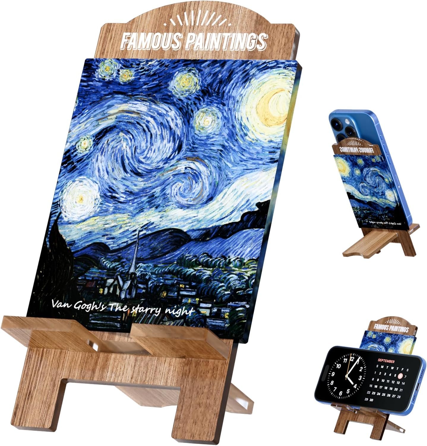 Cute and Artistic Cell Phone Stand for Desk – Multi-Functional Holder for Phones, iPads, Switch, Kindles, and Handheld Consoles.(Starry Night – Van Gogh)
