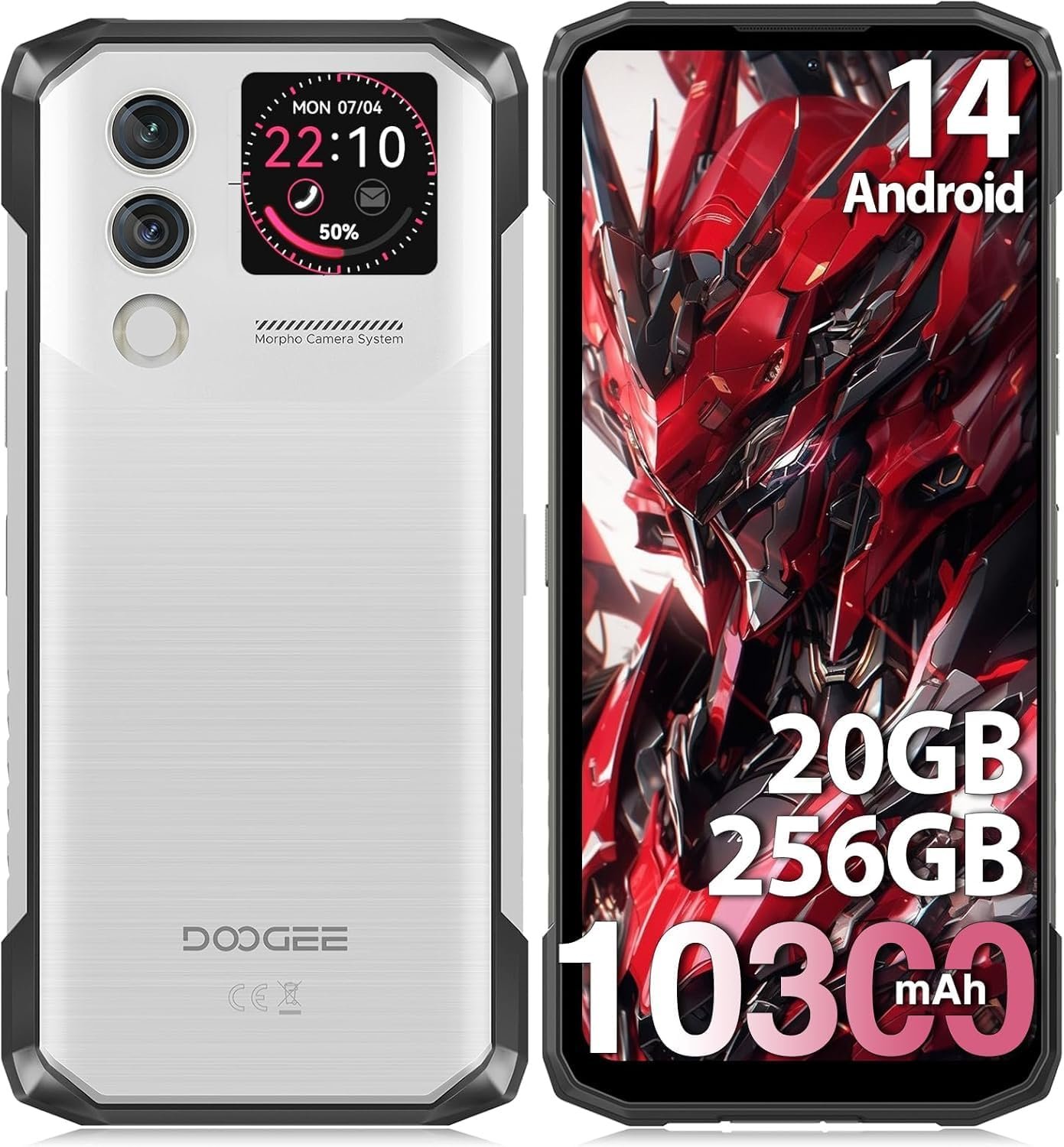 DOOGEE Blade 10 Max Rugged Smartphone,20GB+256GB/TF 2TB Android 14 Rugged Phone Unlocked,10300mAh Battery,6.56” 90Hz Screen,50MP+8MP Camera,IP68/IP69K Waterproof Phones,Rear Display/NFC/Face ID/OTG