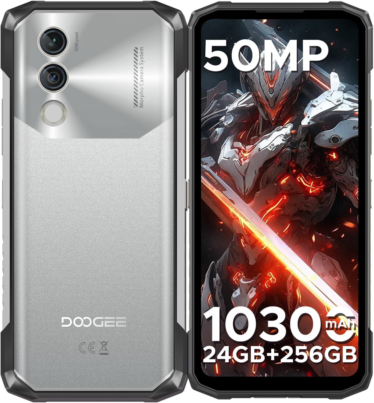 DOOGEE Blade10 Power Rugged Smartphone Unlocked,24GB+256GB/2TB, 10300mAh Rugged Phone, 6.6”HD+90Hz Android 14 Cell Phone, 50MP Camera, 3 Card Slots/Face Unlock/Fingerprint/NFC/Wi-Fi6E/IP69K